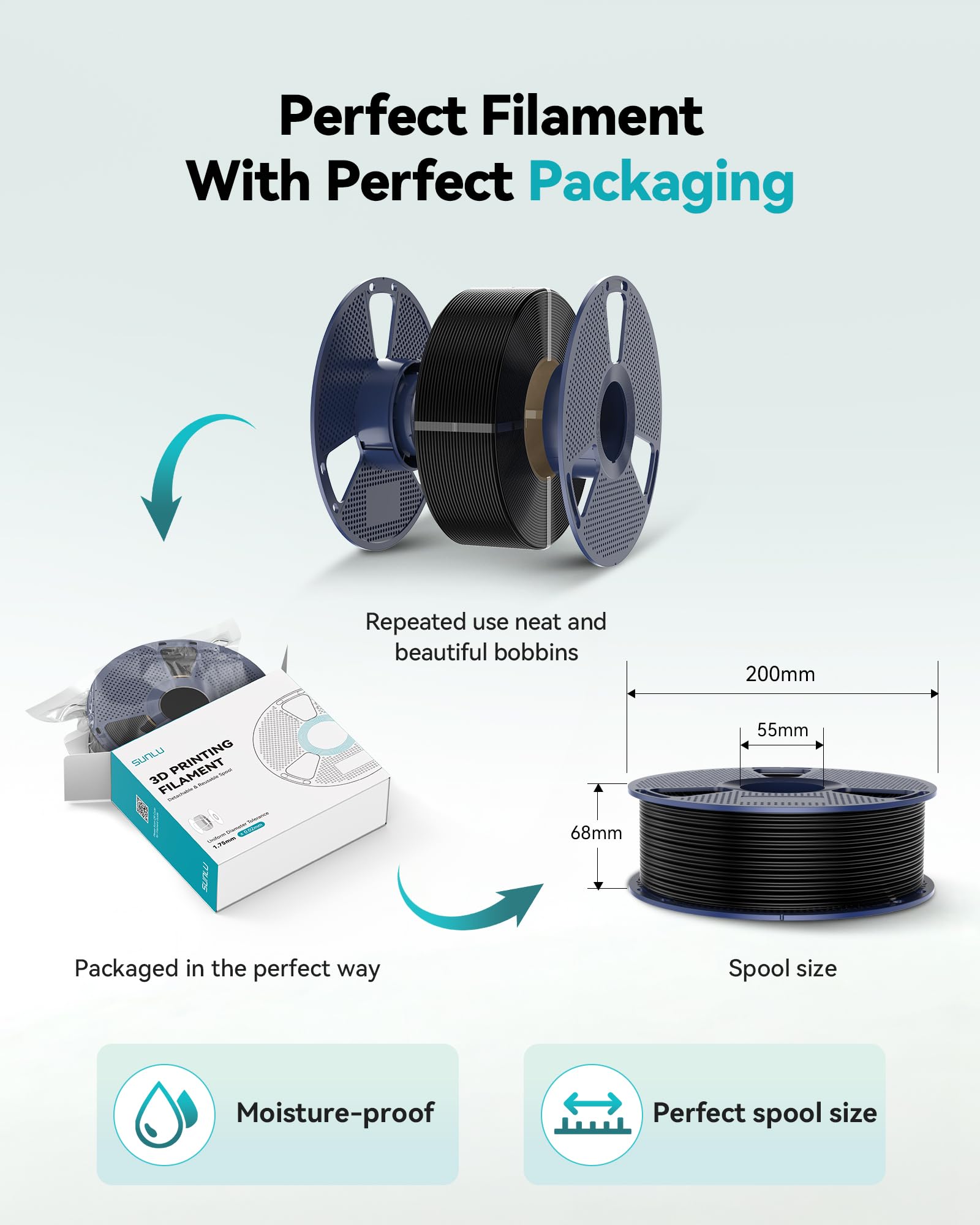 SUNLU Filamento de TPU para impresora 3D de 1.75 mm, filamento de TPU 90A altamente elástico, filamento 3D flexible para impresión rápida, precisión dimensional +/- 0.03 mm, adecuado para la mayoría