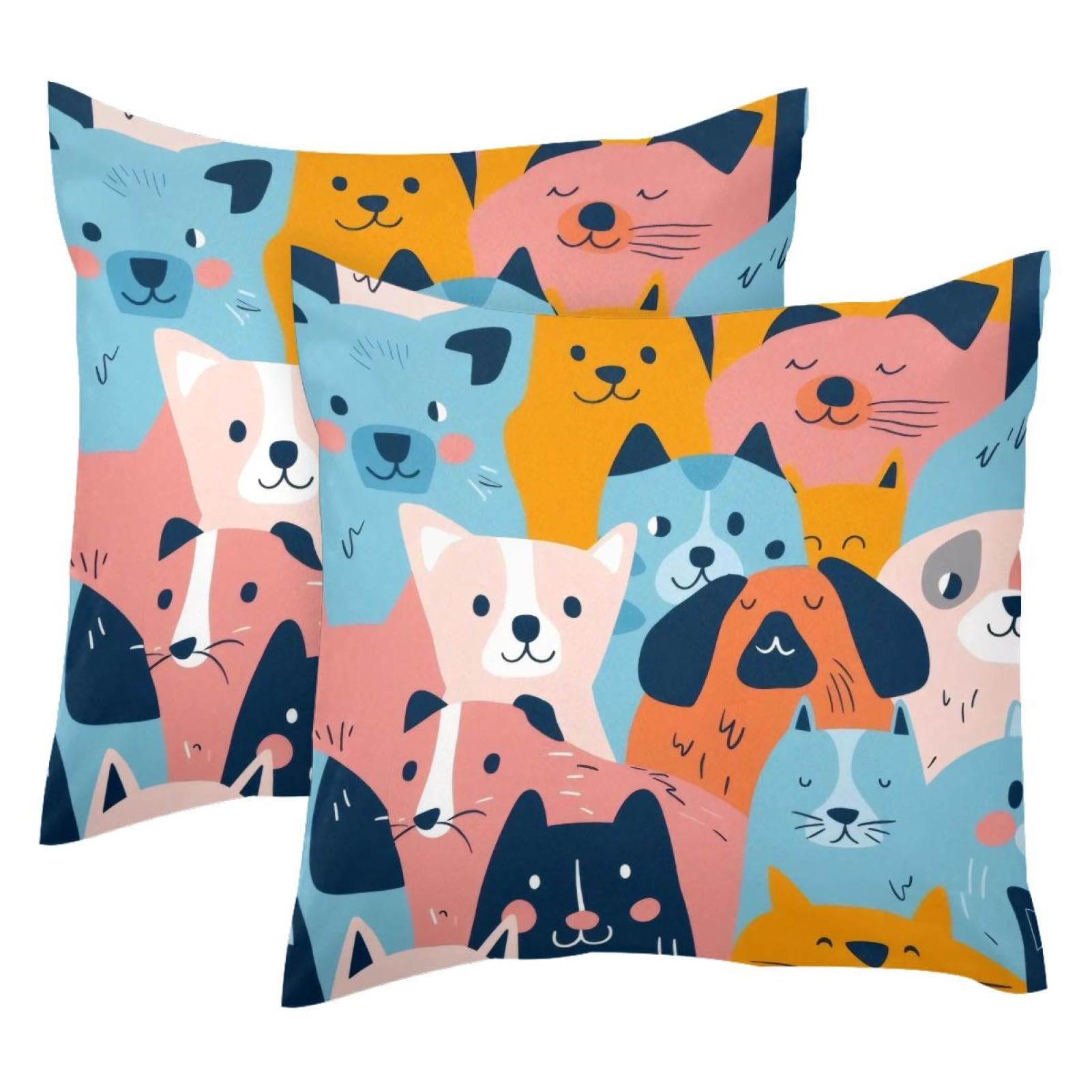 Housse de coussin en velours 50x50 motif animaux chat chien déco salon