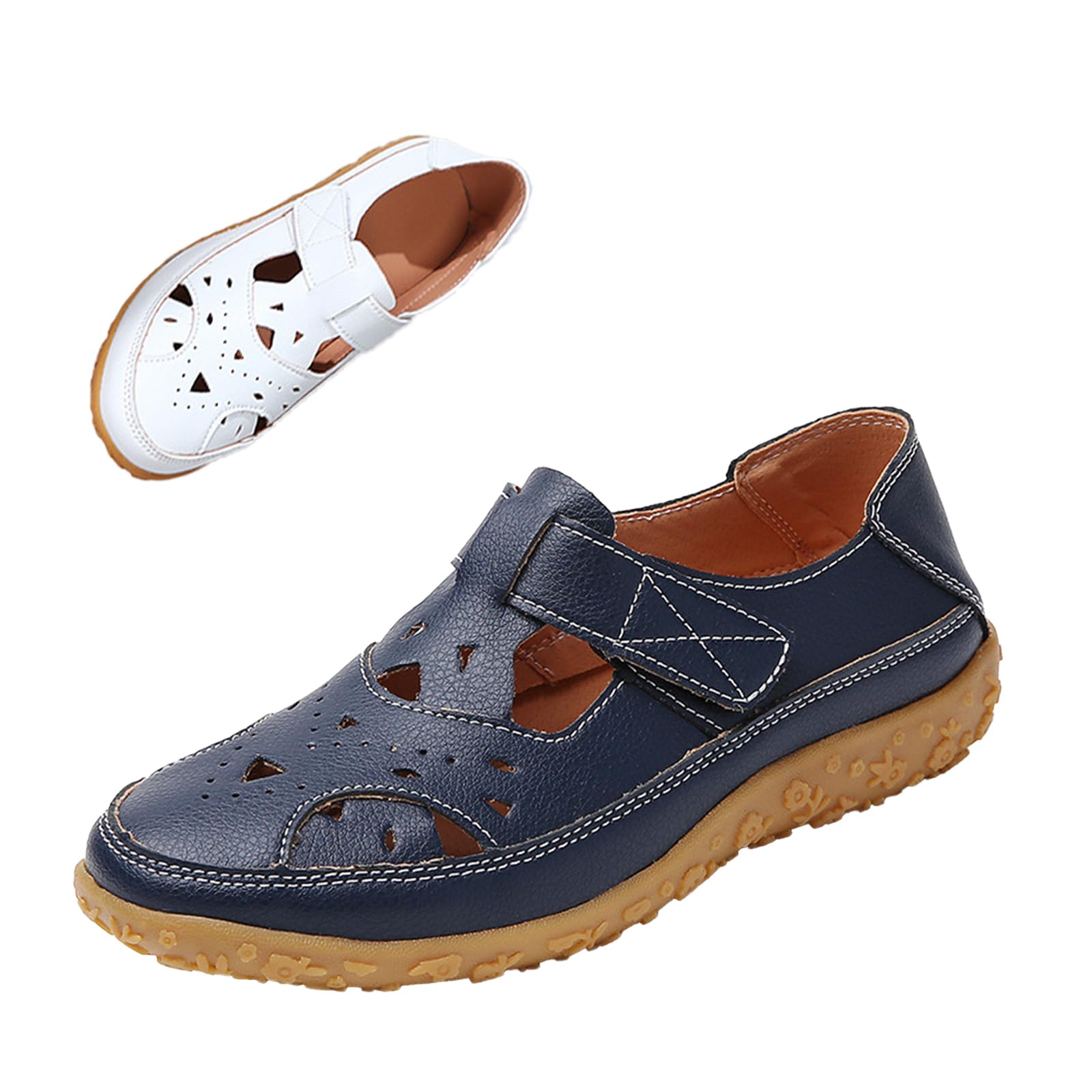 MOYOWEI Women's Summer Closed Toe Casual Boho Leather Sandals,Comfortable Cutout Ankle Strap Orthopedic Beach Fisherman Shoes