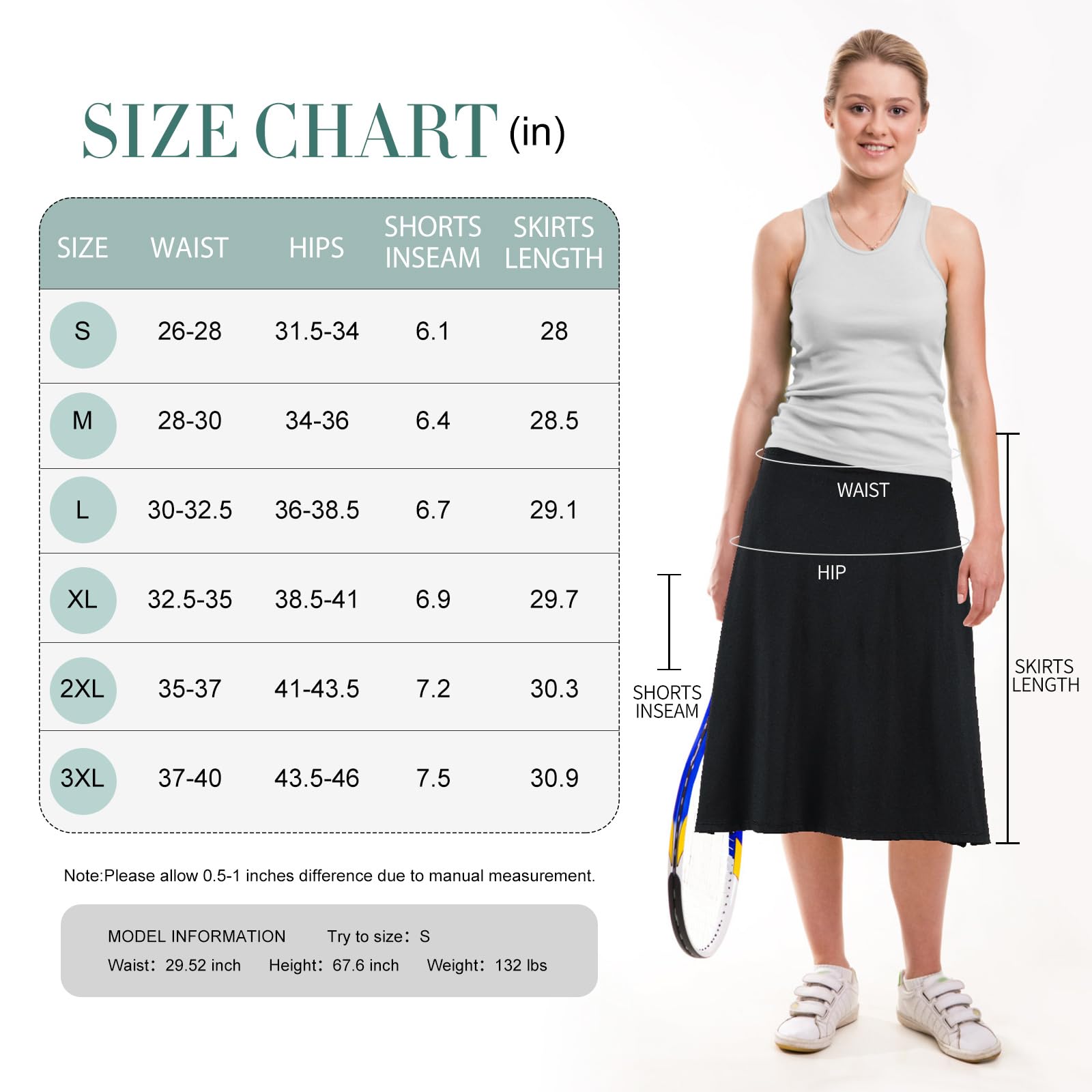 beroy Gonna lunga da donna da 71,1 cm, con 2 tasche, gonna modesta, con pantaloncini sotto le gonne lunghe a vita alta