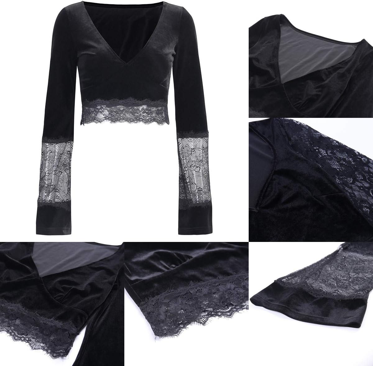 Women's Sexy Vintage Gothic Lace Flare Sleeve T Shirt Tops Hollow Out Retro Crop Tops for Halloween Party Festival - Image 6