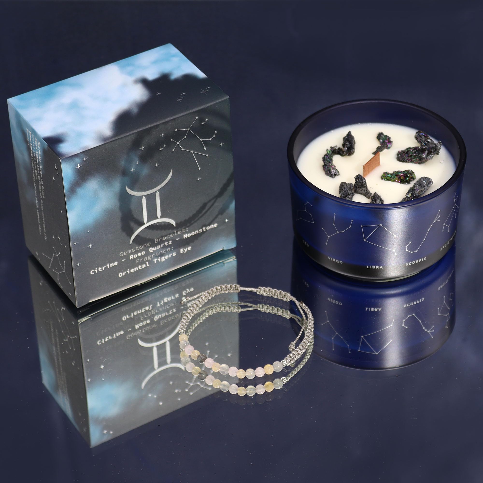 Candela Segni Zodiacali con Gemme, Bracciale Incluso, Idea Regalo Donna, Uomo, Festa della Mamma, Compleanno (Gemelli)