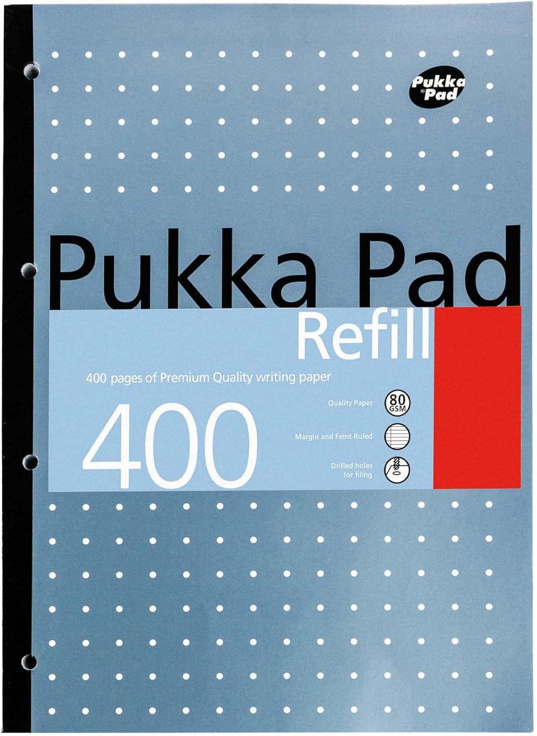 Pukka Pad A4 Refill Notepad – 5 Pack of Notebooks with 400 Pages of 80GSM Paper, 4-Hole Punch Margins, and Feint Ruled Lines – 29.7 x 21cm,Blue,White,Pink,Silver