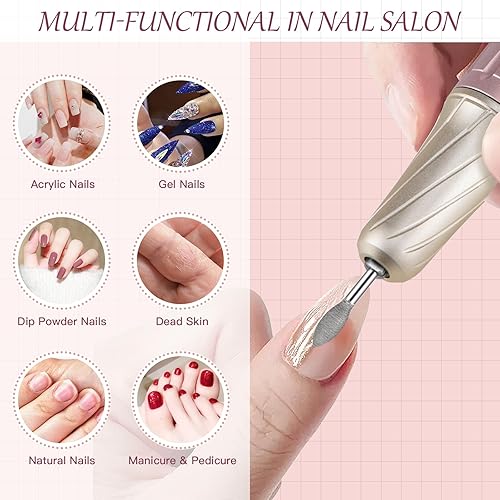 Miniatura 7 de Madenia Taladro de uñas eléctrico recargable, máquina profesional de archivos E para uñas de gel acrílicas, herramientas de pulido de manicura y