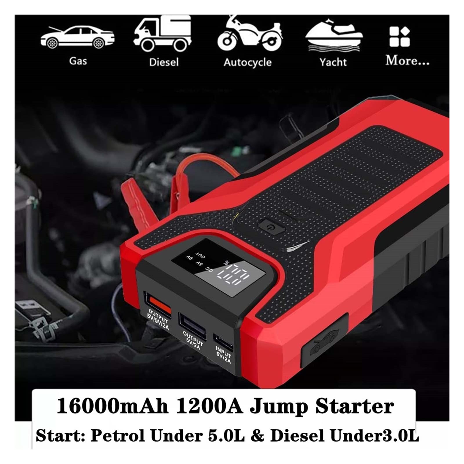 High Power 16000mAh 1200A Urządzenie Do Uruchamiania Awaryjnego Samochodu 12V Urządzenie Zapłonowe Power Bank Ładowarka Samochodowa Do Wzmacniacz Akumulatora Samochodowego Buster LED Szybkie I Wydajne