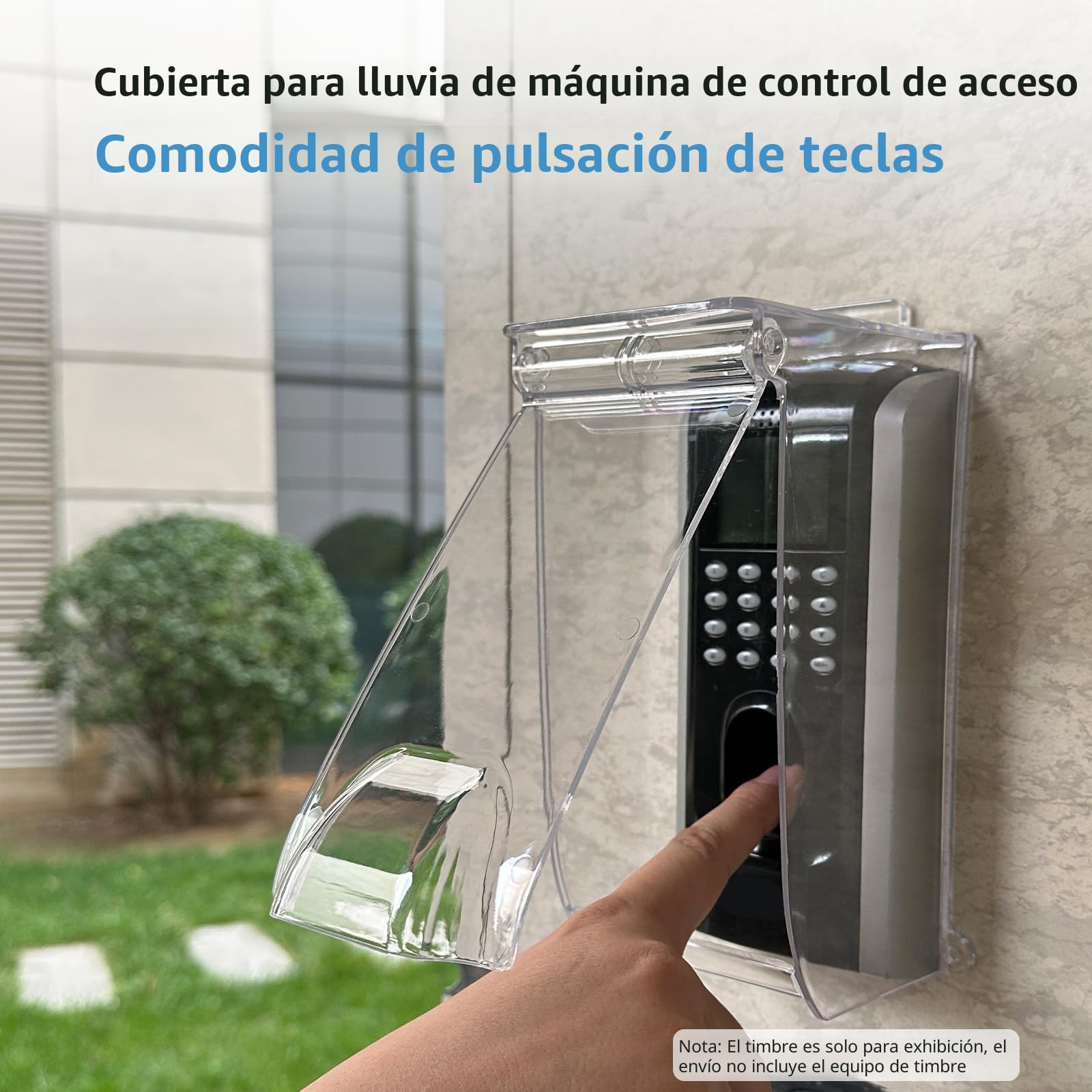 Cubierta Transparente para Timbre con Tapa abatible contra la Lluvia, protección contra la Intemperie, Cubierta de Control de Acceso con Huellas Dactilares, Compatible con Timbre con Video/b