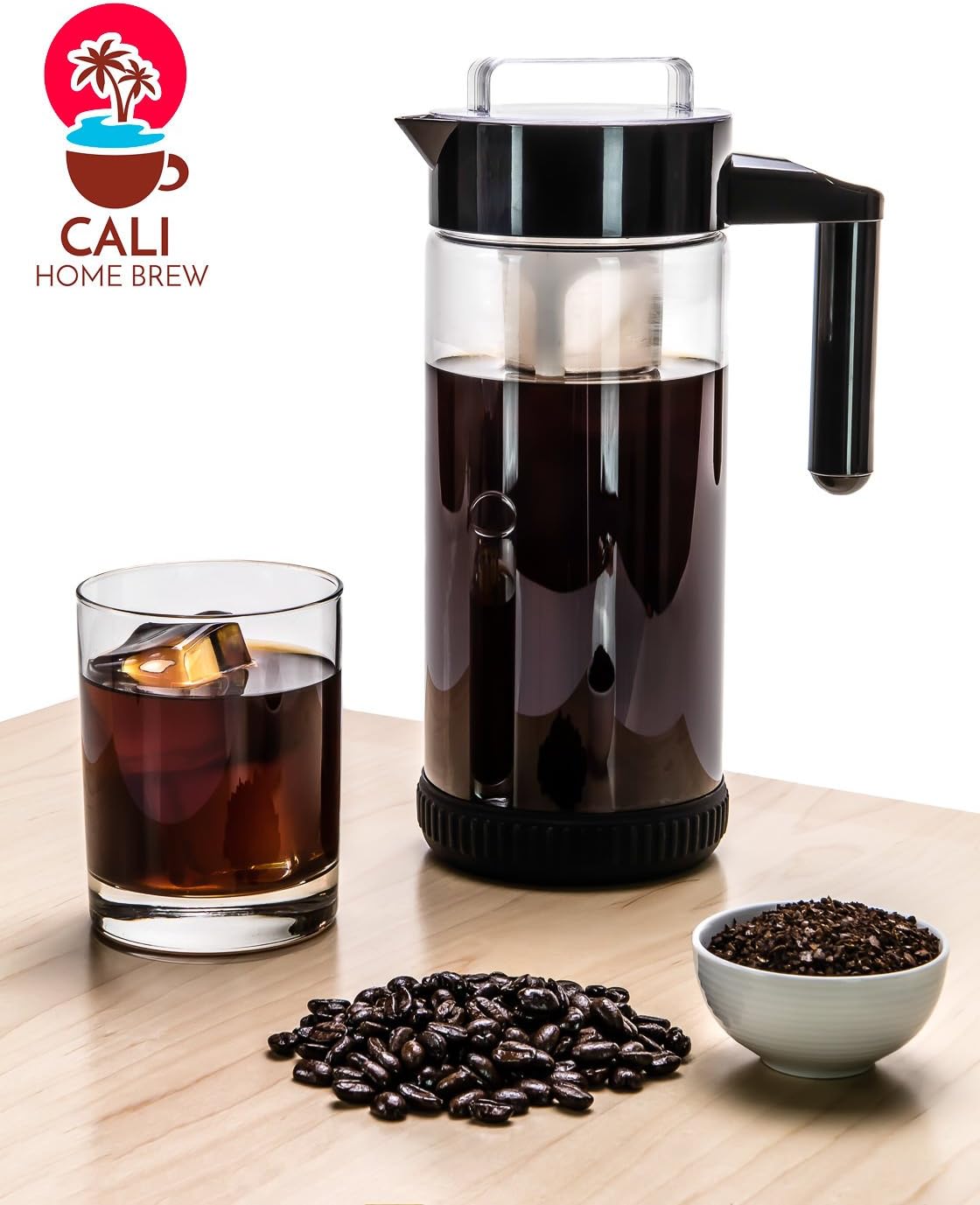 3 in 1 Cold Brew Iced Coffee Maker with Non-Slip Base | Iced Tea Maker | Fruit Infusion Pitcher |"A" FakeSpot Rating | Premium Borosilicate Glass | BPA Free | Dishwasher Safe | 44oz | BONUS INFUSER