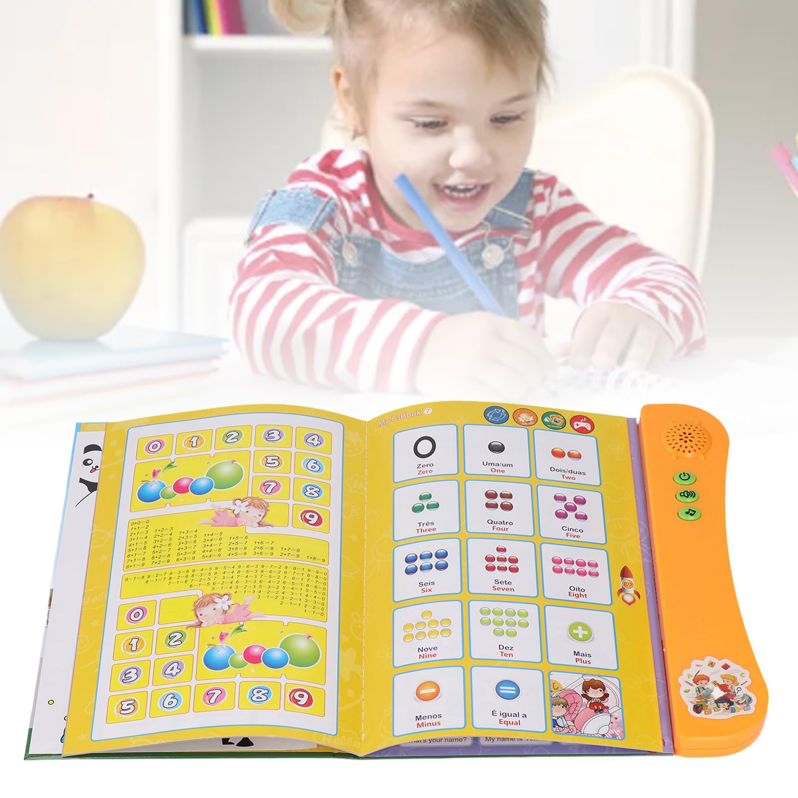 Livre Sonore Bilingue Anglais-Portugais – 11 Thèmes, Alphabet, Chiffres, Animaux – Interactif Avec Quiz, Effaçable, Piles AA – Dès 3 Ans