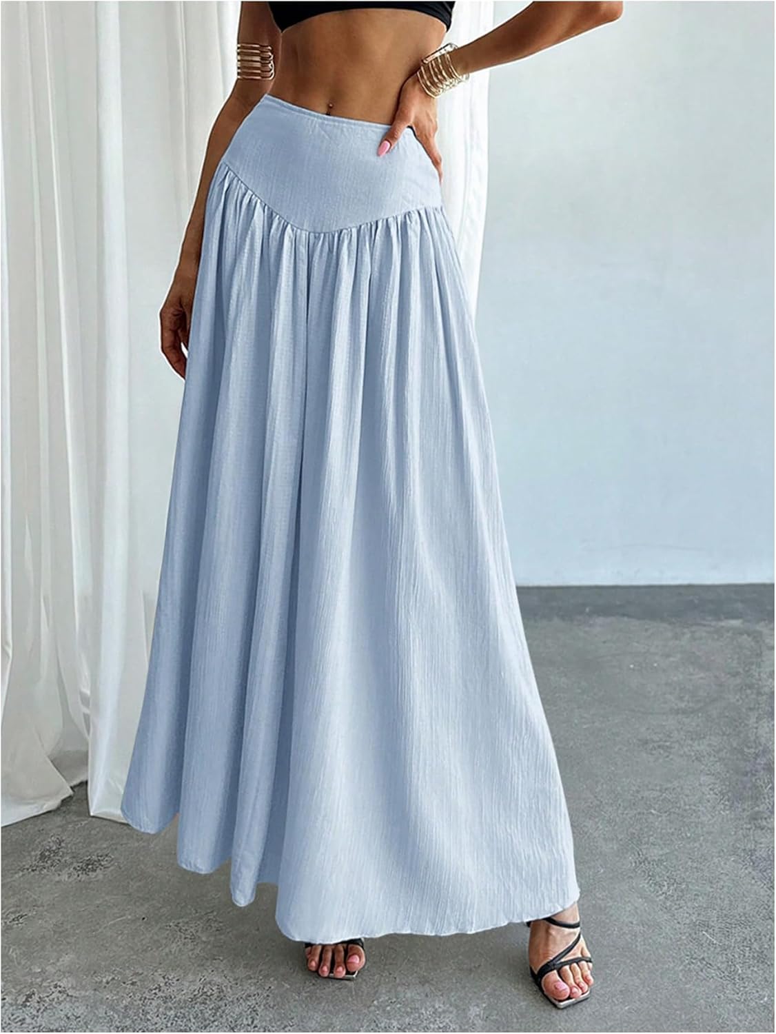 Milumia Women's Pleated Flowy Long Skirts High Waist Maxi Skirt with Pocket - Image 5