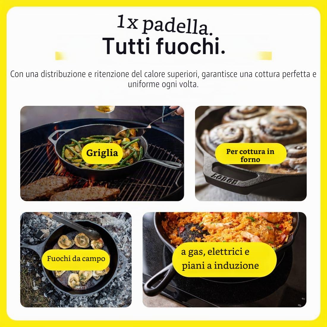 LODGE Set di padelle in ghisa pre-stagionate, 3 pezzi, include padelle da 20,3 cm, 25,7 cm e 30,5 cm