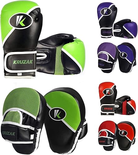 Miniatura 9 de Kruzak Premium Boxing Gloves and Focus Mitts Set for Kickboxing and Muay Thai MMA Training Focus Pads and Training Gloves  Fitness Kit for Martial