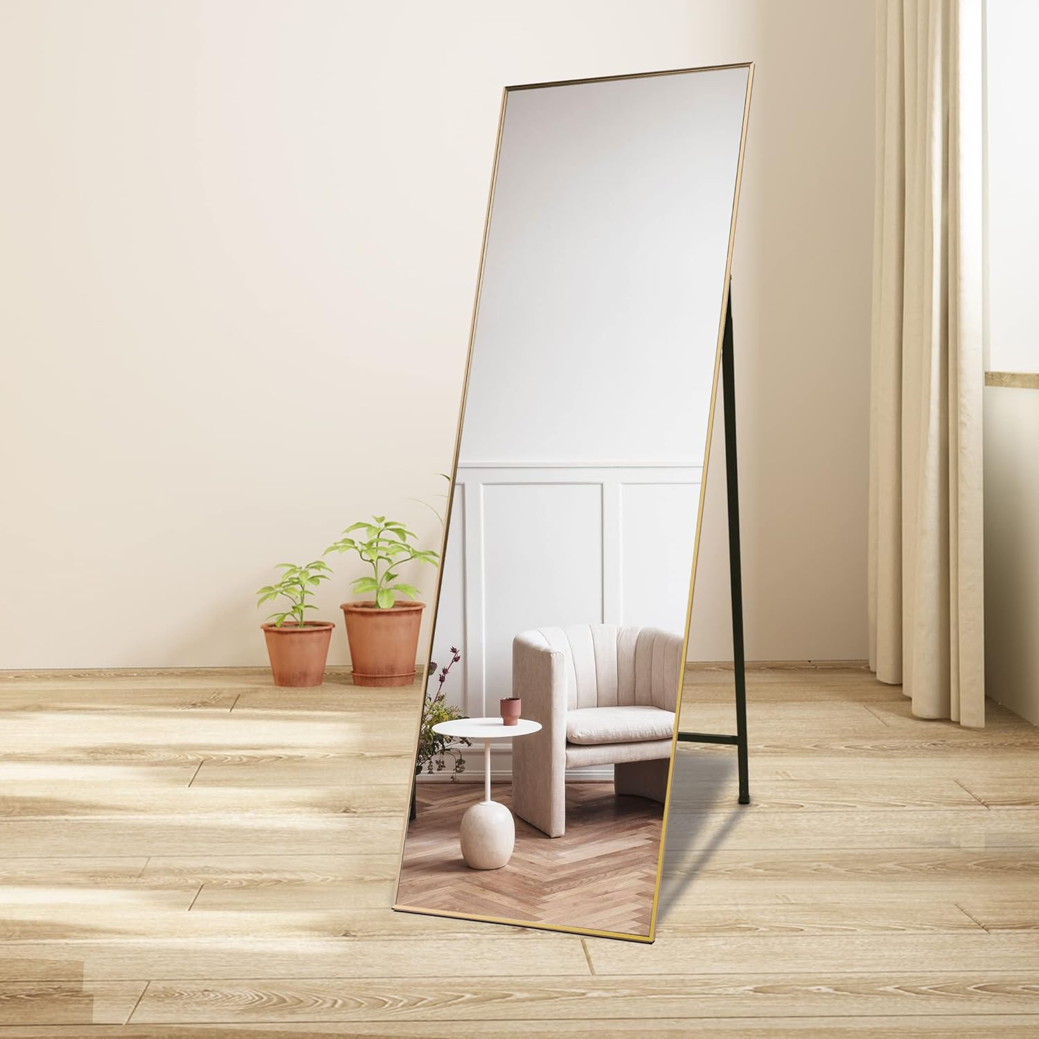 Gold 65 x 22 in Metal Stand Full-Length Mirror