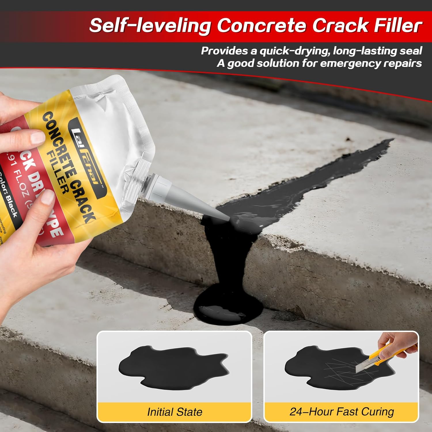 Asphalt Crack Sealant, Cement Crack Filler, High Elasticity Self Leveling Caulking Glue, Waterproof Concrete Repair for Driveways, Walkway, Patio, Joint, Indoor and Outdoor (5 Pack - 5.5LB)
