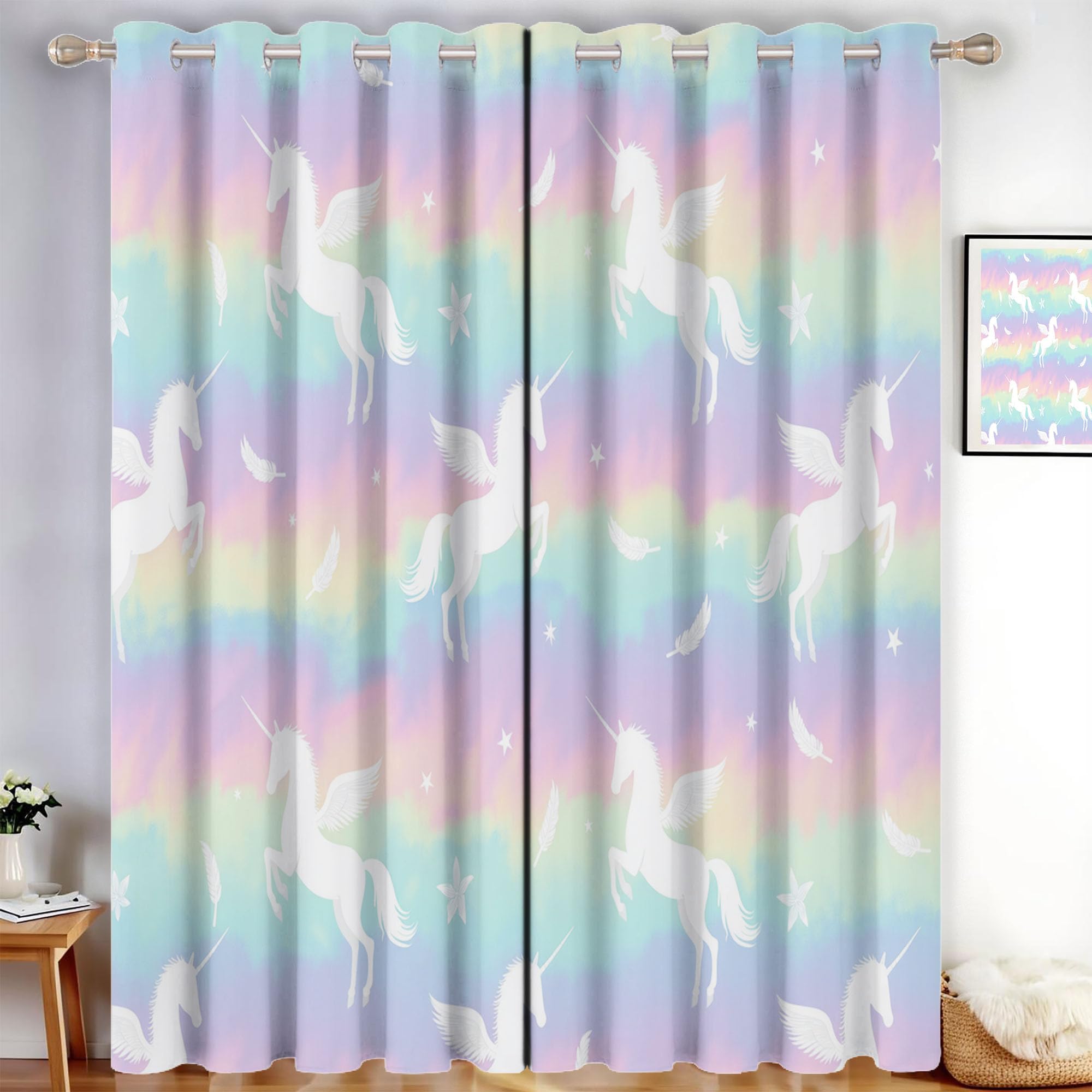 Rideaux occultants à oeillets licorne thermique rose chambre l140xh260