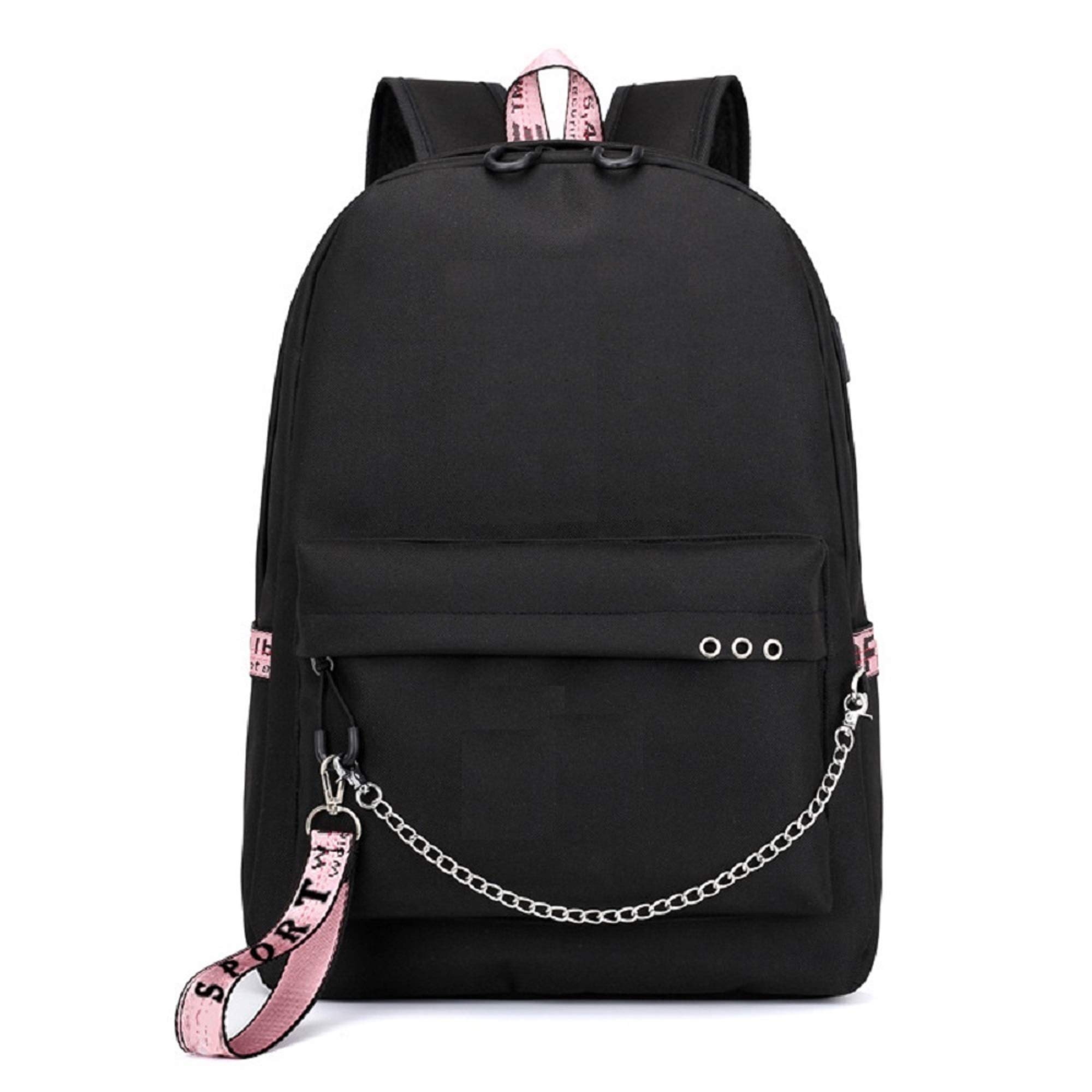 JUSTGOGO Cute Canvas Backpack Daypack Laptop Bag College Bag School Bag Bookbag with USB Port
