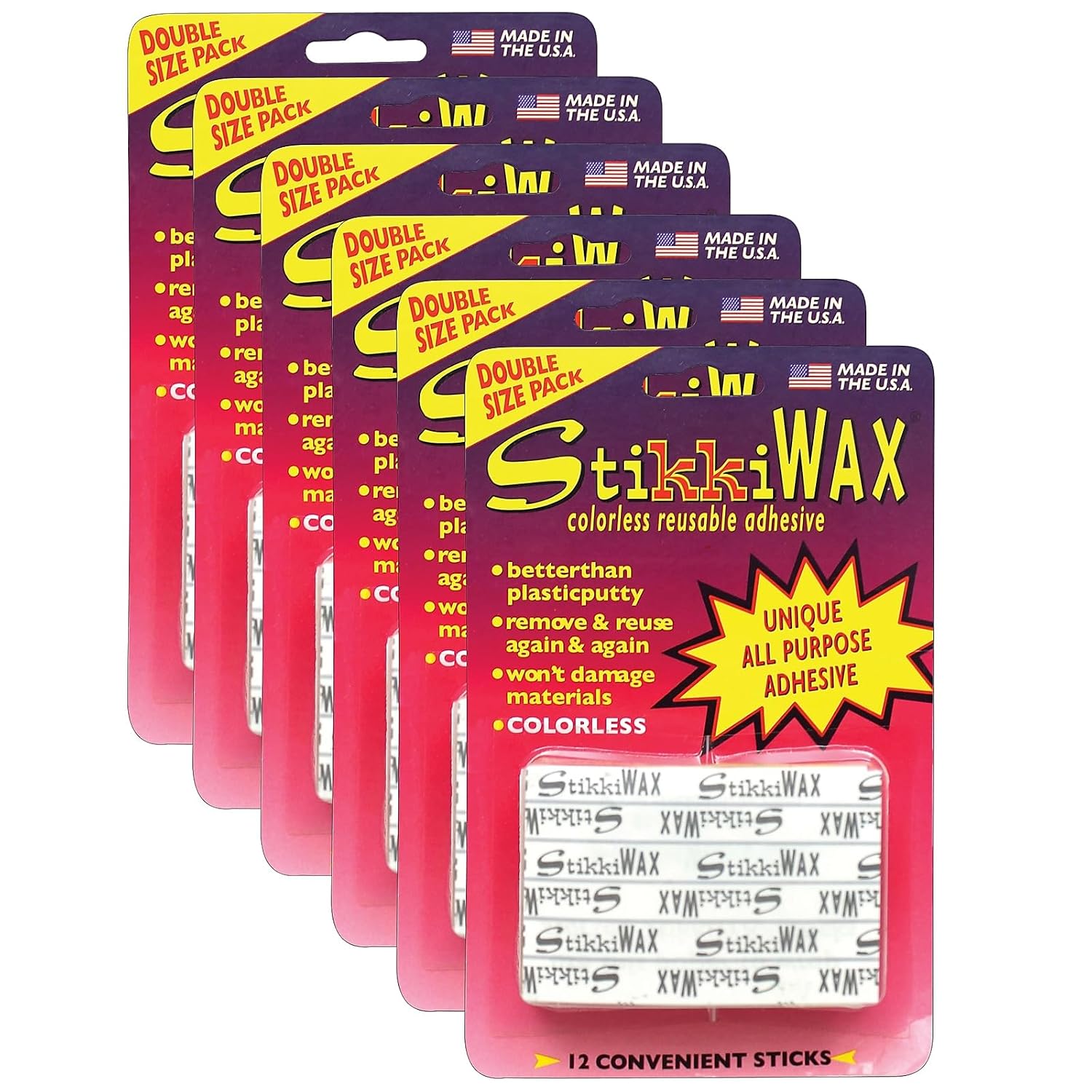 FPC StikkiWorks StikkiWAX Adhesive Bars/Sticks, 6.40 x 4.20 x 1.60-Inch, Clear, 12 Per Pack, 6 Packs (STK02010-6)