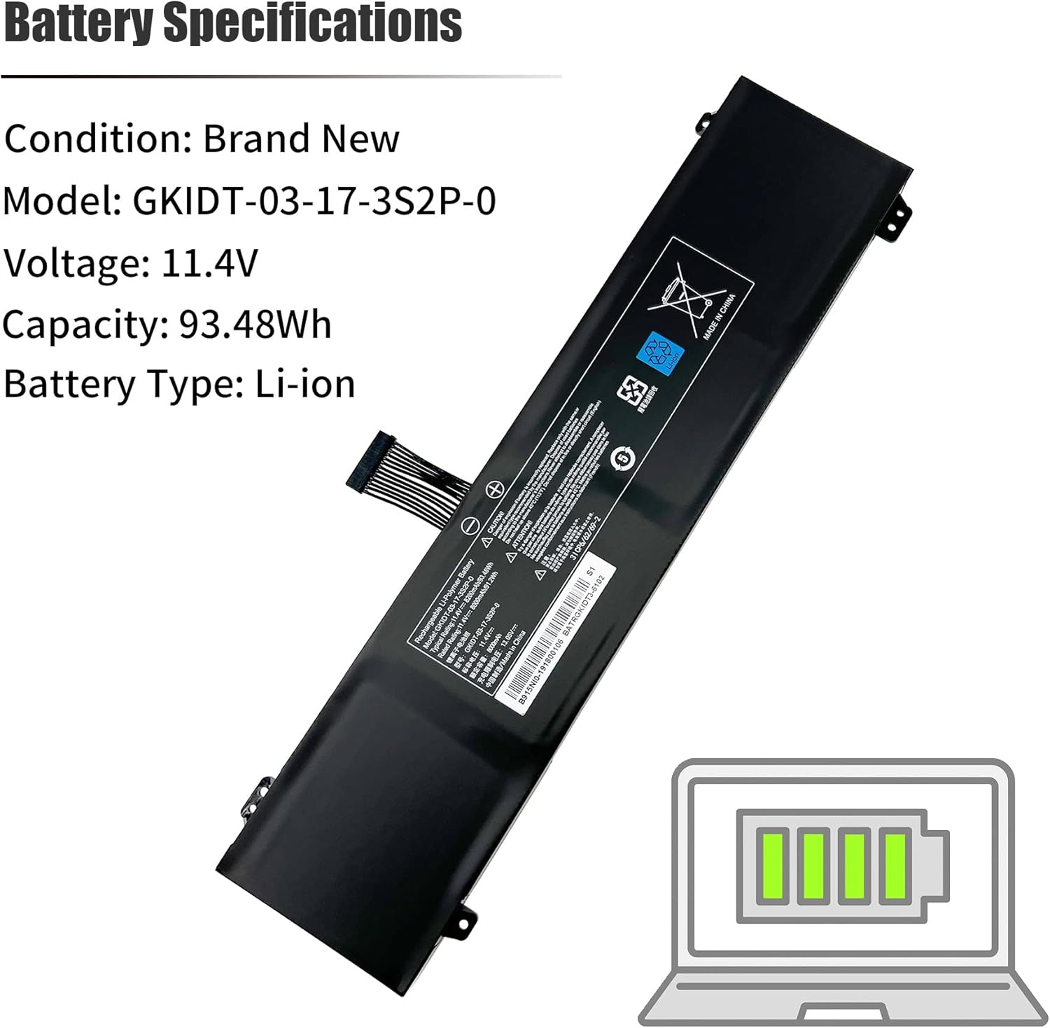 93.48Wh GKIDT-03-17-3S2P-0 Laptop Battery Compatible with Adata XPG Xenia 15 Schenker XMG Fusion 15 XFU15L19 Notebook GKIDT-00-13-3S2P-0 3ICP6/62/69-2 3ICP6/63/69-2 [11.4V 8200mAh 6-Cell]