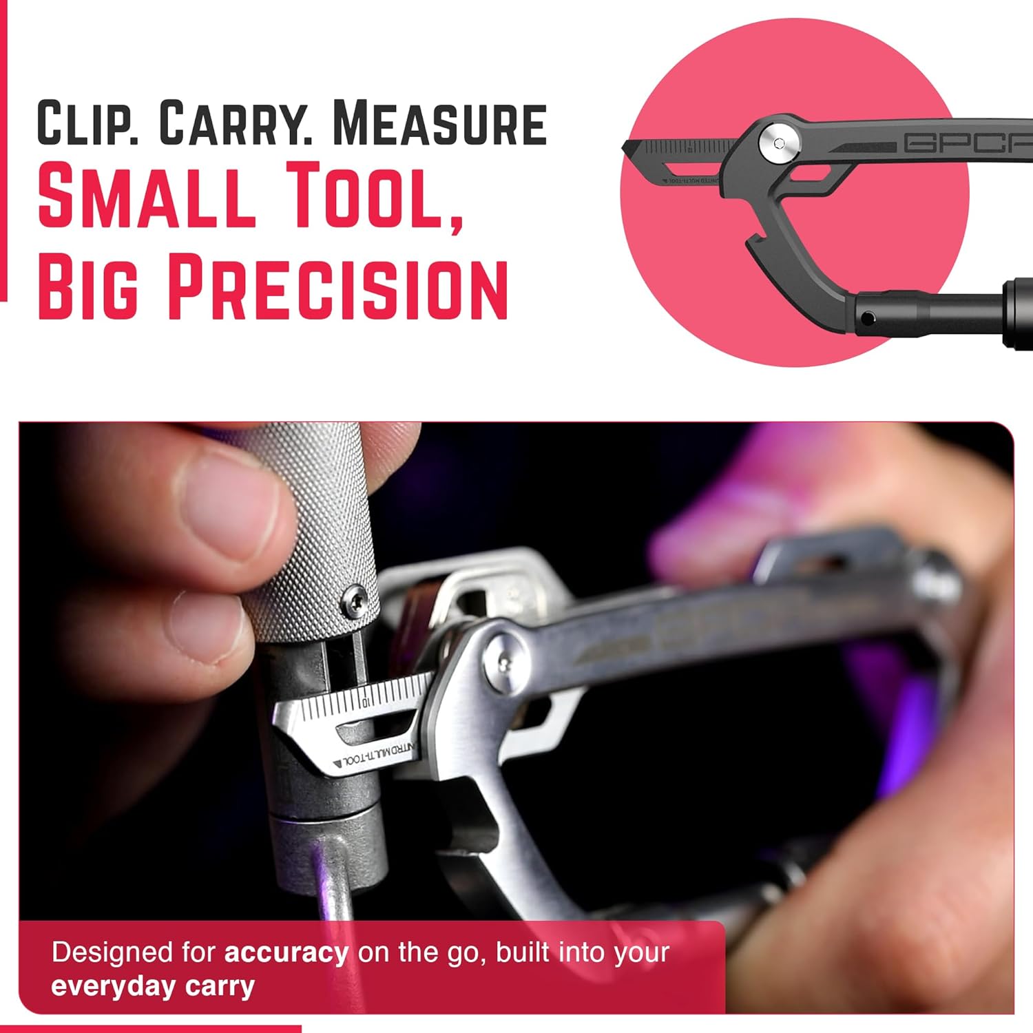 GPCA Carabiner Multitool - Carabiner Heavy Duty Key Clip for Keys, Bottle Opener, Screwdriver, Box Cutter, Ruler, Keychain Clip, Keychain Organizer, EDC Gear for Camping & Hiking - Gifts for Men