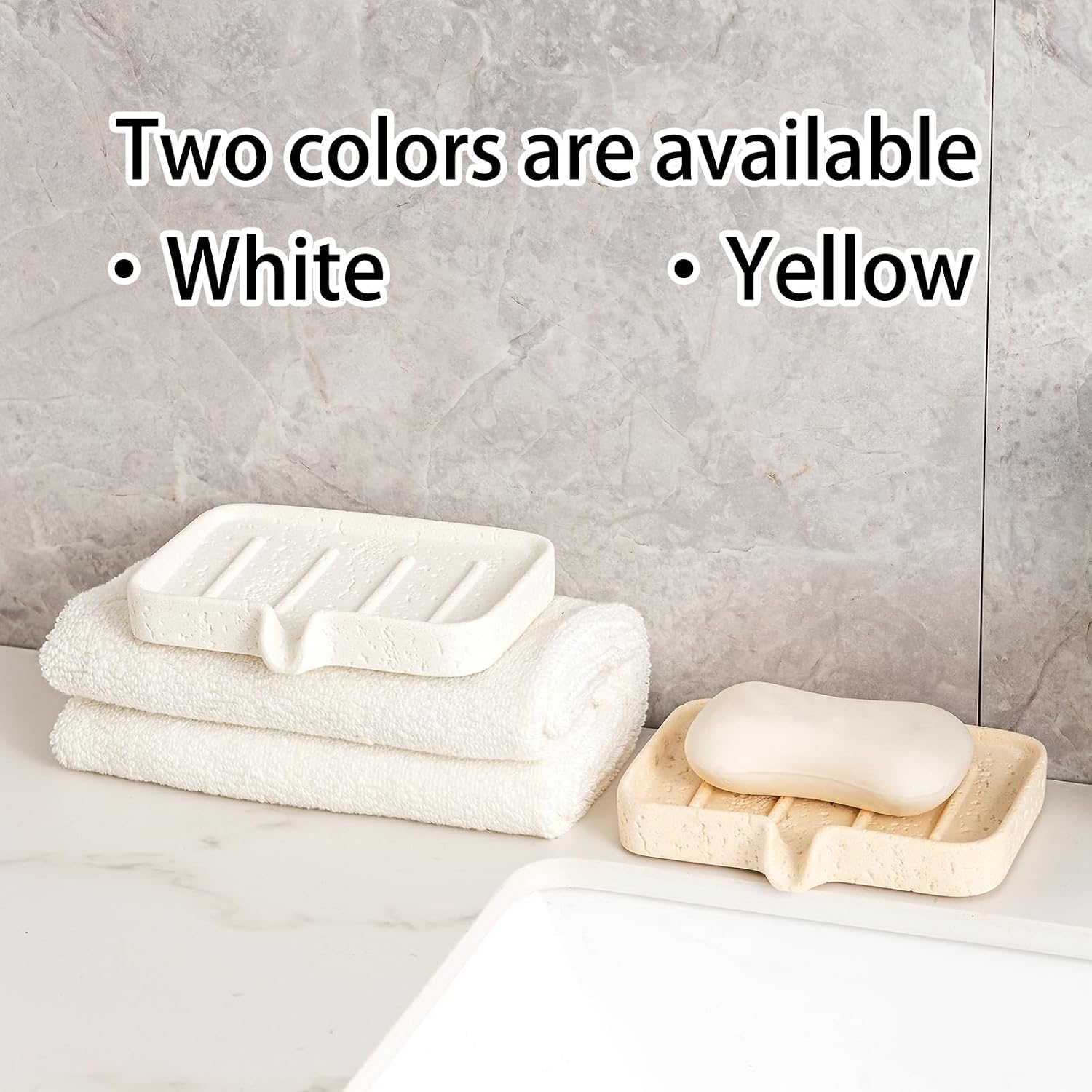 Soap Dish, Bar Soap Holder, Travertine Stone Look, Off White image 4