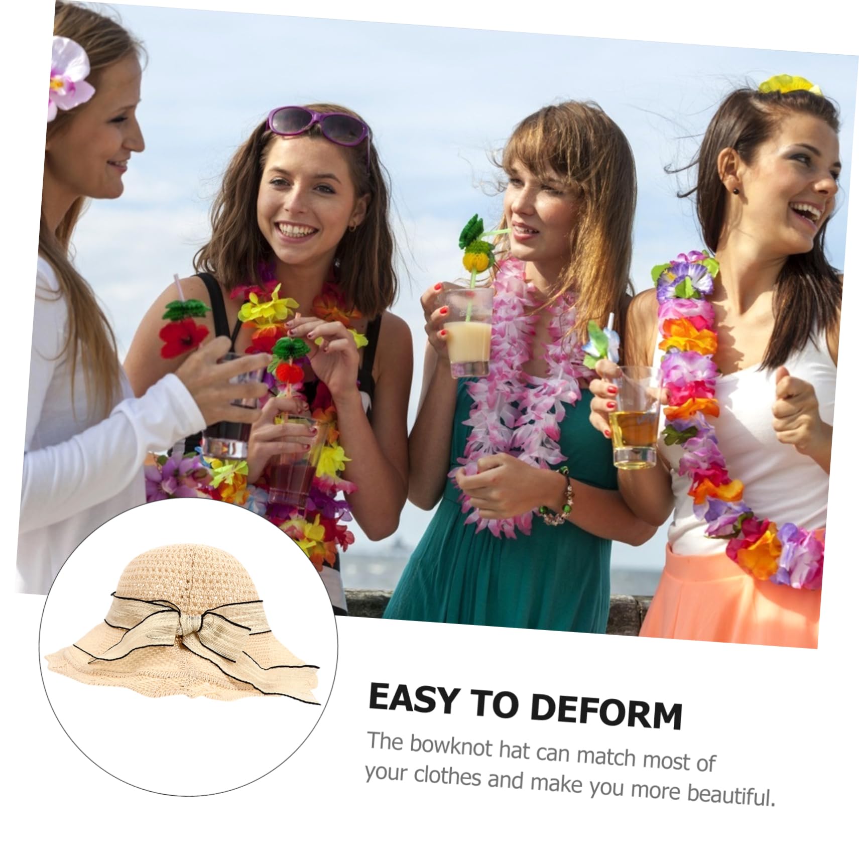 GALPADA Folding for Women Summer Outdoor Hat Sun Protection Fashion Bowknot Ribbon Decor Beige