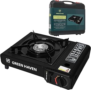GREEN HAVEN Portable Camping Stove with Cary Case | Premium Camping Gas Stove |EN417 Compliant Camping Stove Gas Portable | Gas Camping Stove with Automatic Ignition & Heat Control (Black Stove)