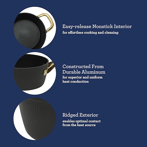 Miniatura 5 de Oster Platinum Abbottsford - Juego de utensilios de cocina de inducción antiadherentes de cerámica sin PFA, 16 piezas, color negro con dorado