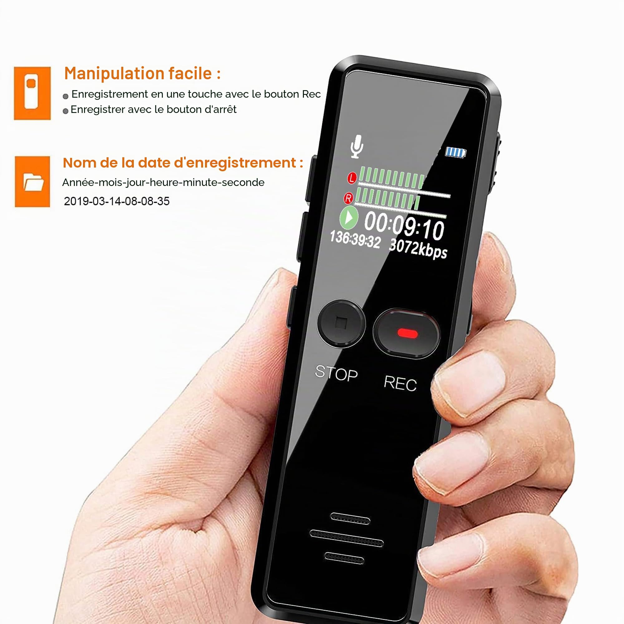Enregistreur Vocal Numérique 64G Anti Bruit USB MP3 conférences