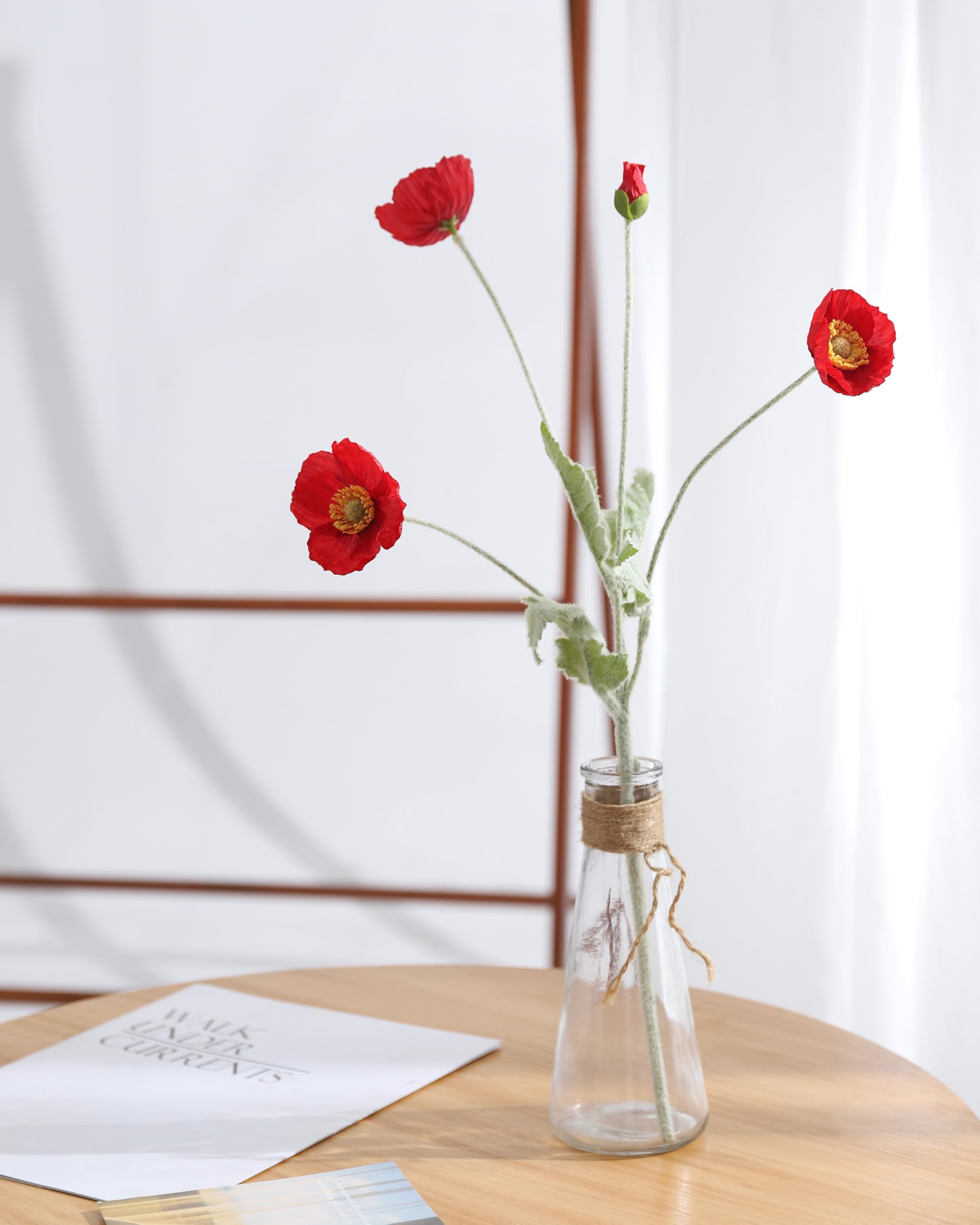 DuHouse 6 Pcs Artificial Poppies Flowers Silk Poppy Flowers for Home Table Centerpieces Decoration Office Wedding(Red) - Image 3