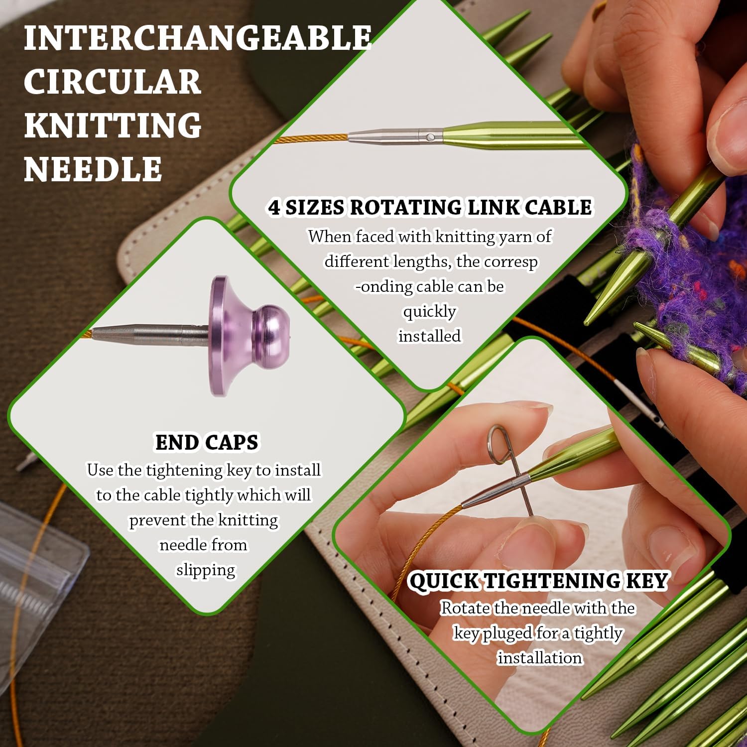 Interchangeable Circular Knitting Needles Set Includes 13 Pairs of Premium Aluminum Needles and Knitting Tools Box for Knitting Projects Use