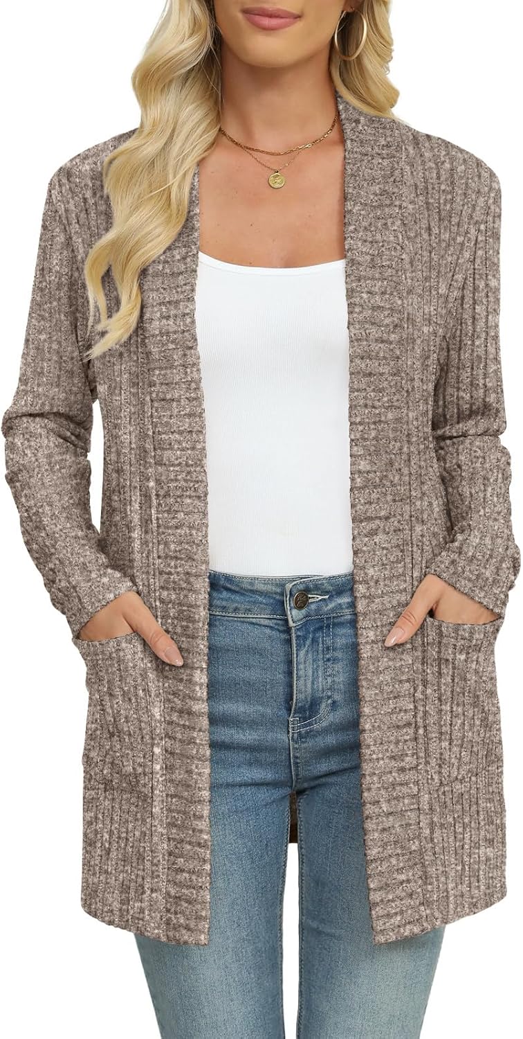 Women's Lightweight Cardigan Sweater Long Sleeve Open Front Loose Casual Cardigans with Pockets - Image 4
