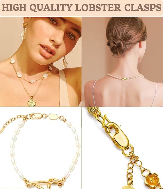 Dailyacc 925 Sterling Silver Lobster Clasp with Closed Jump Rings Gold Necklace Clasps and Closures for Jewelry Bracelet Extender,Made in Italy