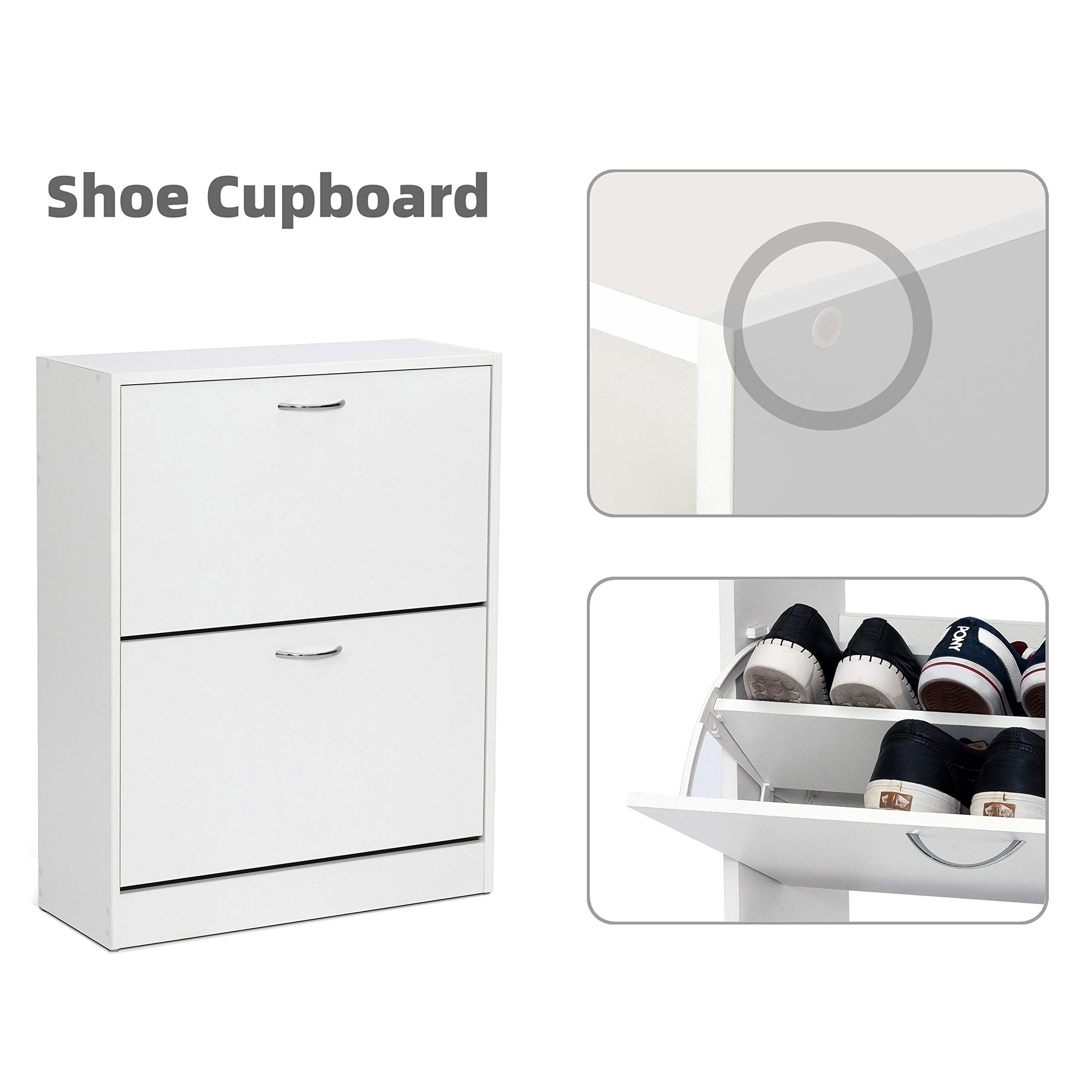 Meerveil Schuhschrank, Schuhkipper mit 2 Klappen aus E1 Holzspanplatten, Pflegearme Melaminbeschichtung B63 x H81 x T24 (Weiß)