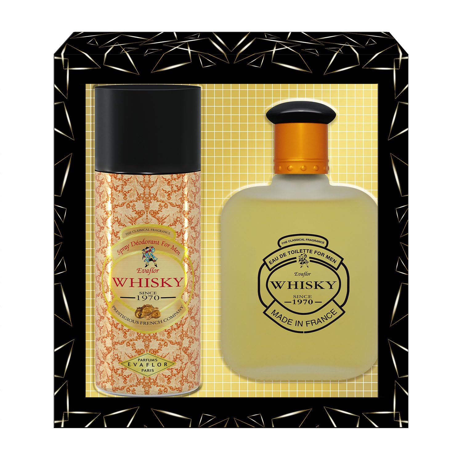 WHISKY For Men • Zestaw Woda toaletowa 100 ml + Dezodorant 150 ml • Spray • Perfumy męskie • Zestaw prezentowy • EVAFLORPARIS