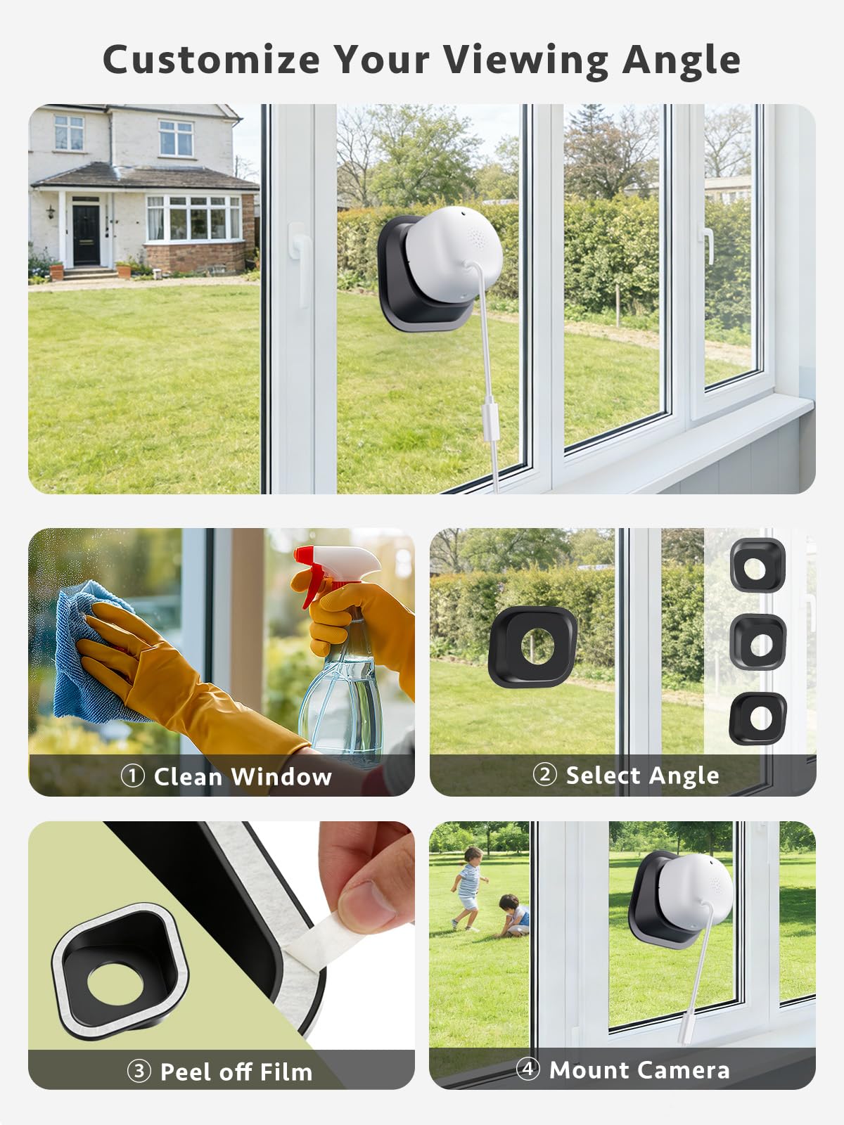 2K No Drill Window Security Camera with 18° Tilt Angle Mount, 2.4G & 5Ghz WiFi Cameras for Home Security, AI Human Detection, Color Night Vision — view 2