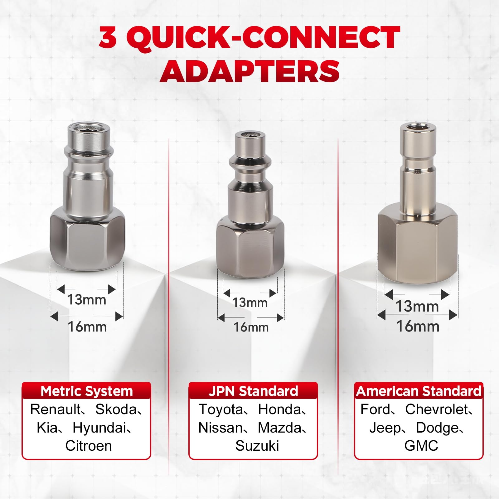 13-TLG Bremsenentlüftungsgerät Adapter mit 4 Quick Adapter, Adapter für Bremsflüssigkeitsbehälter aus Metall für EU/US/métrique/japonais der Bremsenentlüftungs Set
