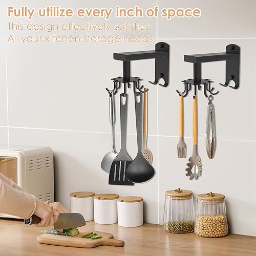 Miniatura 3 de 2 ganchos utilitarios de rotación de 360, ganchos de cocina debajo del gabinete, soporte giratorio para utensilios de cocina, sin perforación,