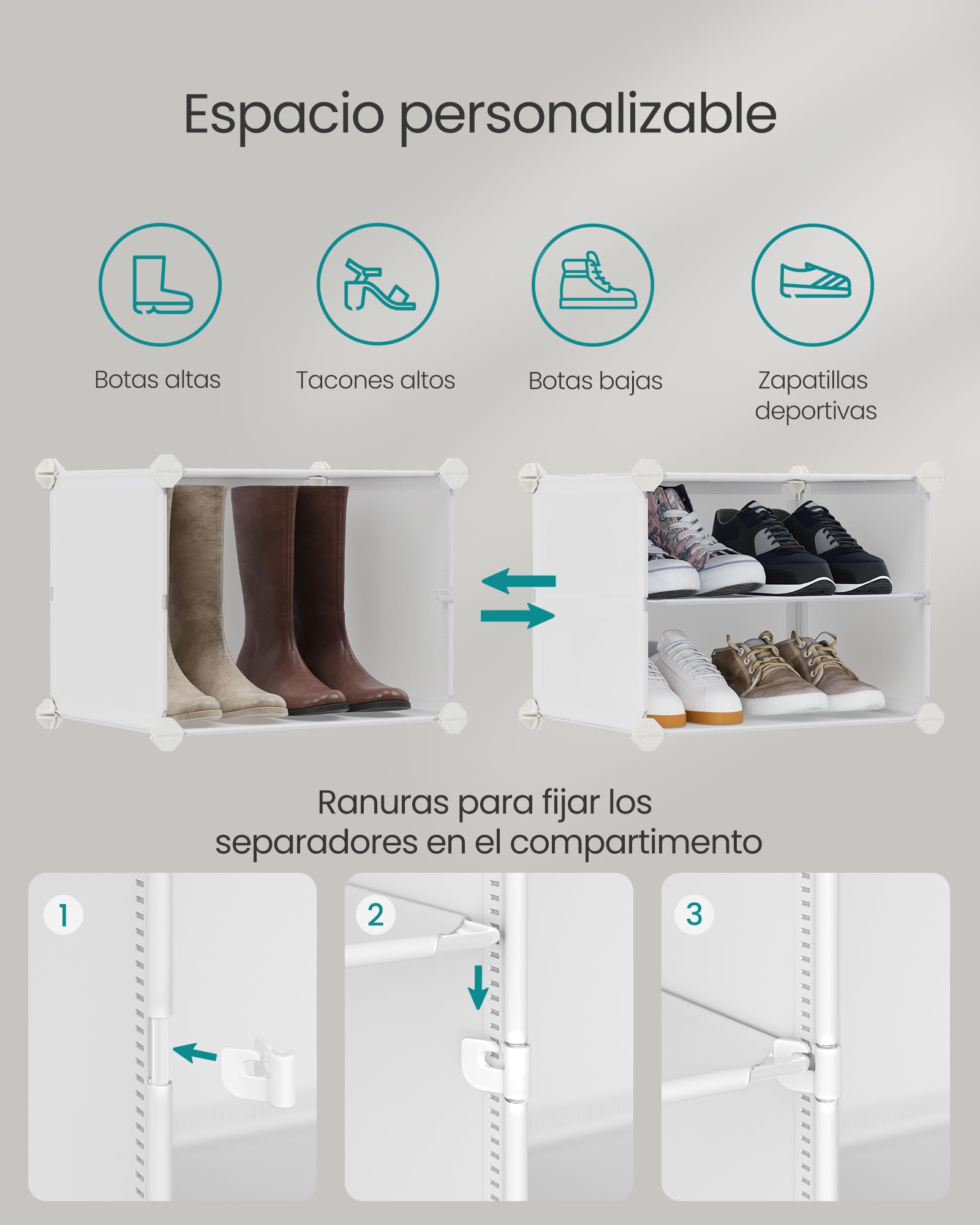 SONGMICS Mueble Zapatero Plástico, 12 Compartimentos para 48 Pares de Zapatos, con Puertas, Estructura de Acero y Estantes de Plástico, Armario para Dormitorio, Blanco Nube LPC040W02 | 30 x 40 x 30 cm por compartimento, acero, plástico PP, plástico ABS, D