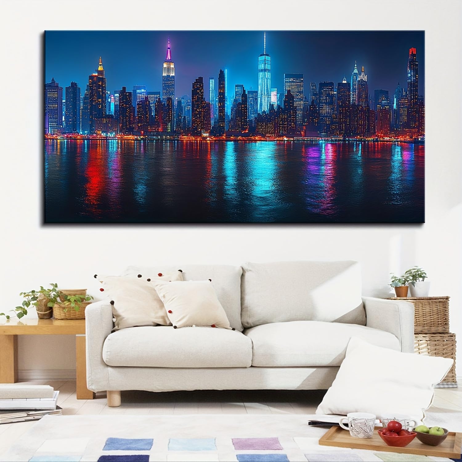 IHHGNB Canvas Poster for City Night View, New York City Skyline Painting, Wall Art Bedroom Office Living Room Wall Decoration(20x40cm(8x16in)/No frame)