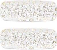 Vista 6 de Bandeja rectangular blanca para servir (paquete de 2) – Bandeja desechable de 17.5 pulgadas para aperitivos, frutas y platos para servir, bandeja