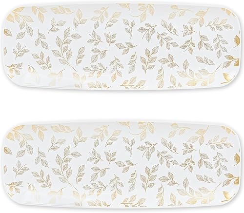 Miniatura 6 de Bandeja rectangular blanca para servir (paquete de 2) – Bandeja desechable de 17.5 pulgadas para aperitivos, frutas y platos para servir, bandeja