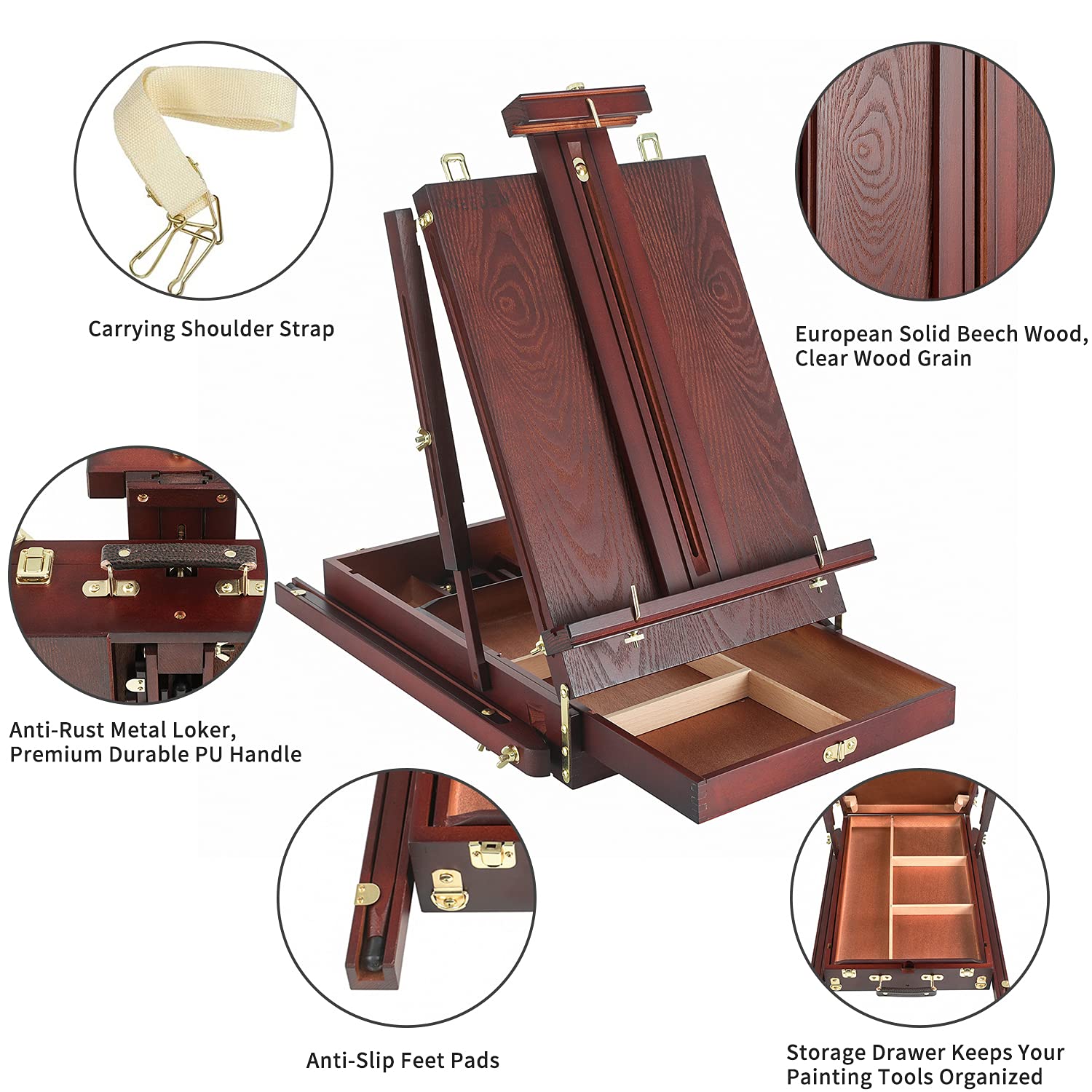 MEEDEN French Easel,Beech Wood Sketch Easel Box with Foldable Legs