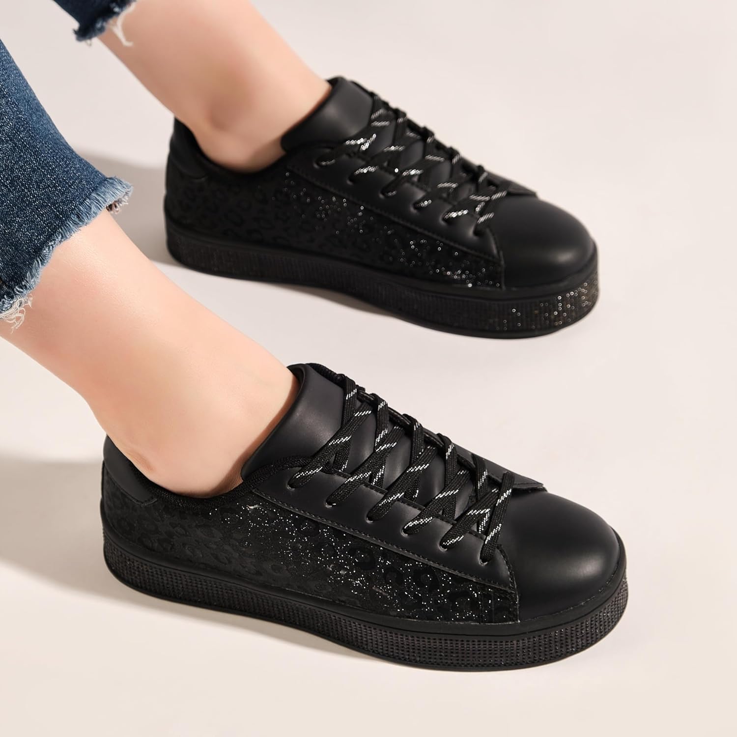 UUBARIS Women's Glitter Tennis Sneakers Neon Dressy Sparkly Sneakers Rhinestone Bling Wedding Bridal Shoes Shiny Sequin Shoes - Image 2