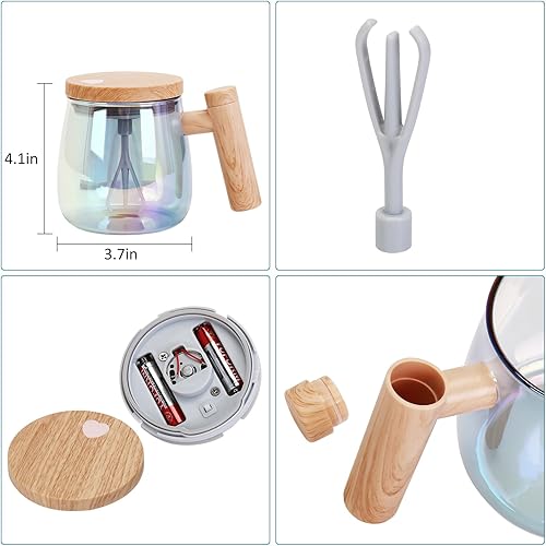 Miniatura 6 de Taza de café autoagitante, taza de vidrio eléctrica de mezcla automática con tapa y asa, taza autoagitación automática de 13.5 fl oz para remover