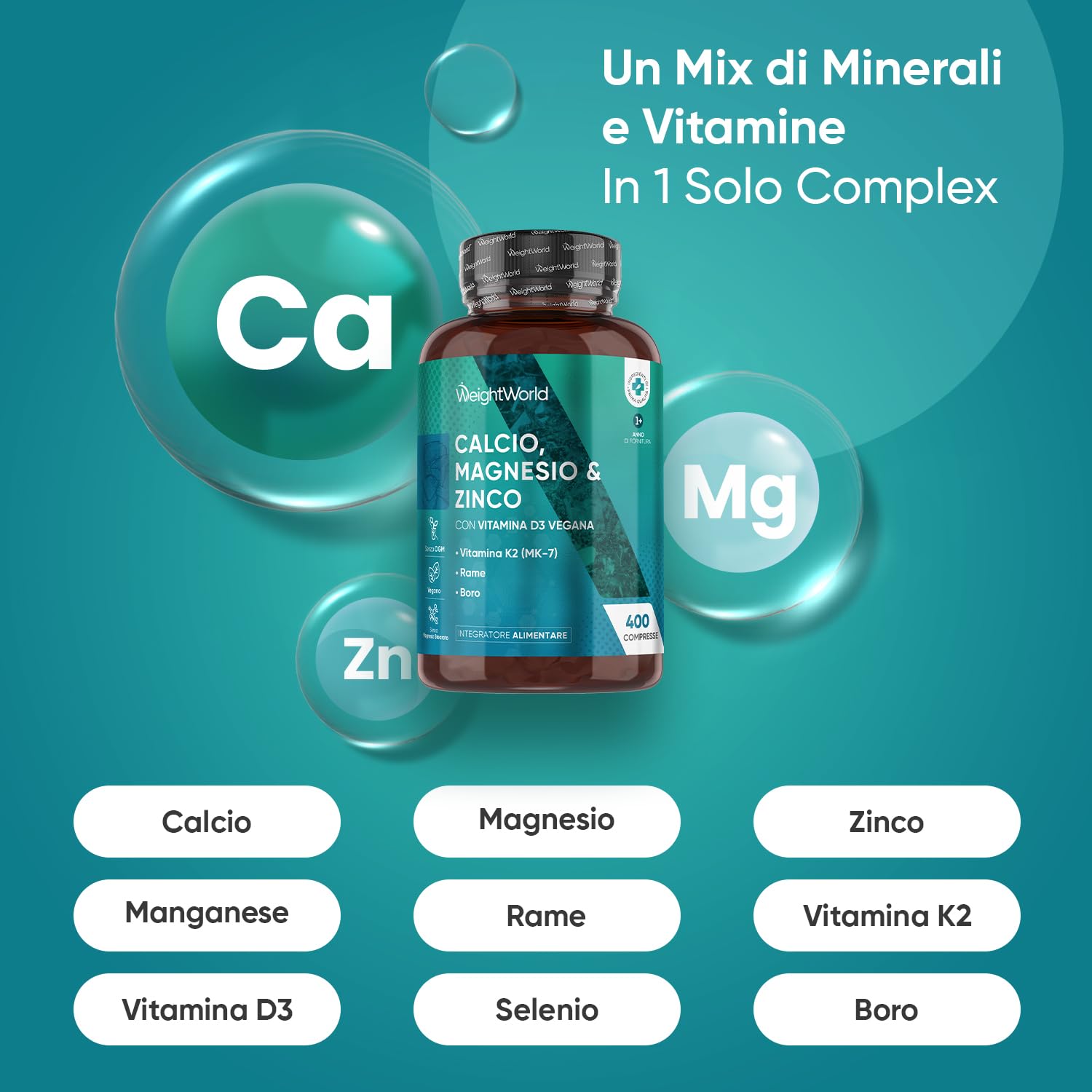 Vitamina B12 e Magnesio Zinco Calcio Bundle, 450 + 400 Compresse, 1 al Giorno Ciascuna (1+ Anno di Fornitura), Metilcobalamina 1000mcg, Calcio Magnesio Zinco Integratore con Rame e Selenio, Vegano
