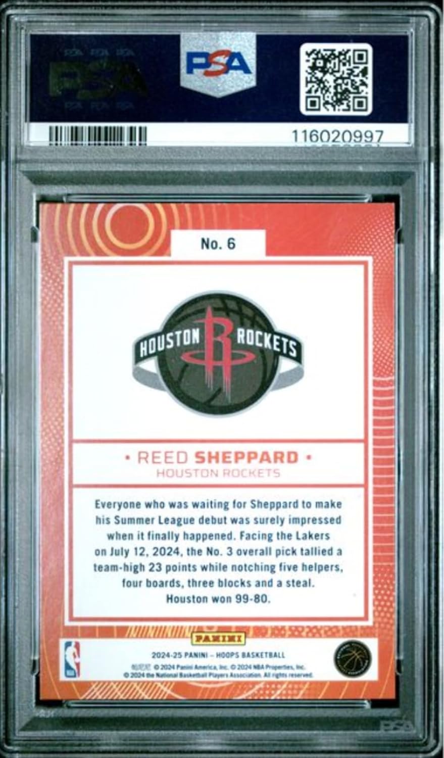 Graded 2024 Panini Hoops Reed Sheppard #6 We Got Next Rookie RC Basketball Card PSA 10 Gem Mint