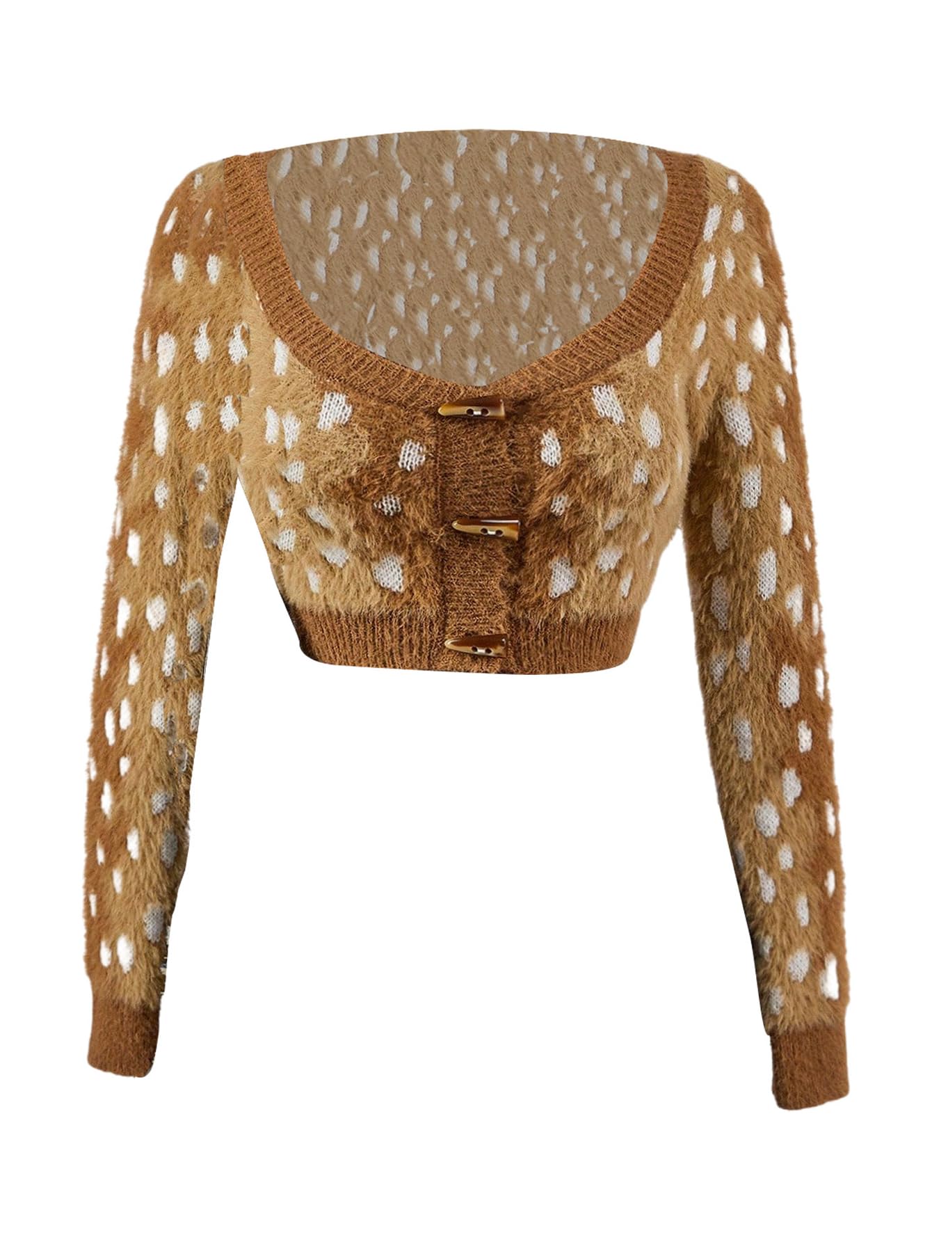 Womens Polka Dots Cropped Cardigan Long Sleeve Button Down Fuzzy Sweater Outerwear