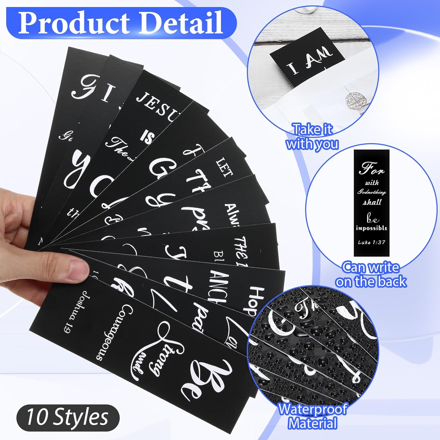 200 Pcs Christian Gifts for Women Christian Accessories Include 50 Bible Verses Notebooks 50 Church Bookmarks 50 Scripture Pens 50 Organza Bags for Church Motivational Gift(Black,White) - Image 4