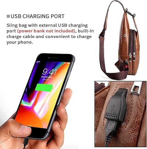 Miniatura 3 de Seoky Rop Bolso bandolera para hombre antirrobo mochila pequeña de cuero cruzada con puerto de carga USB Marrón talla única Clásico Negro, Marrón,