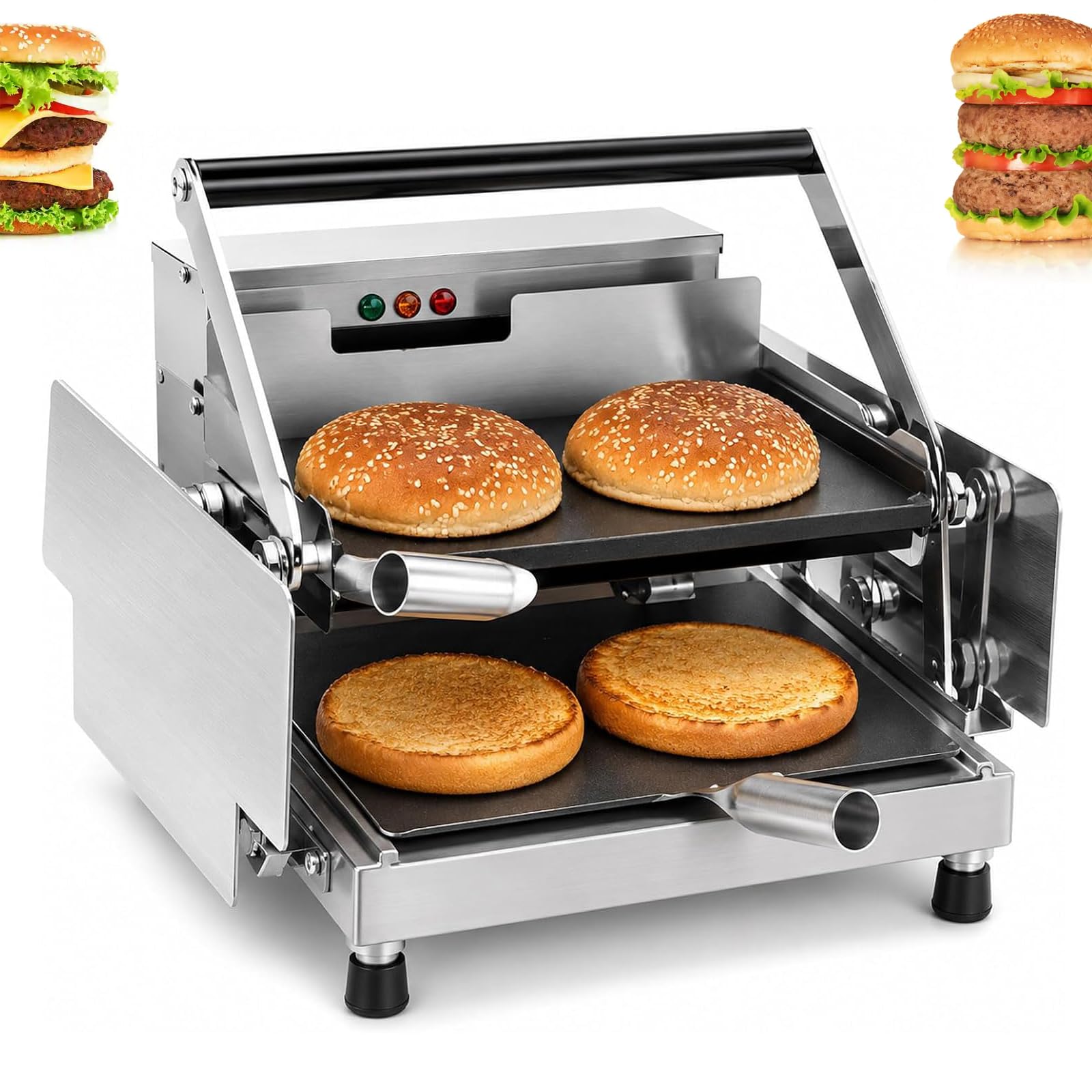 TYH Piastra per Panini da Banco in Acciaio Inox, Tostapane Commerciale A Doppio Strato per Hamburger, Timer da 0 A 3 Minuti, Controllo della Temperatura da 0 A 300 °c, con Piastre Riscaldanti