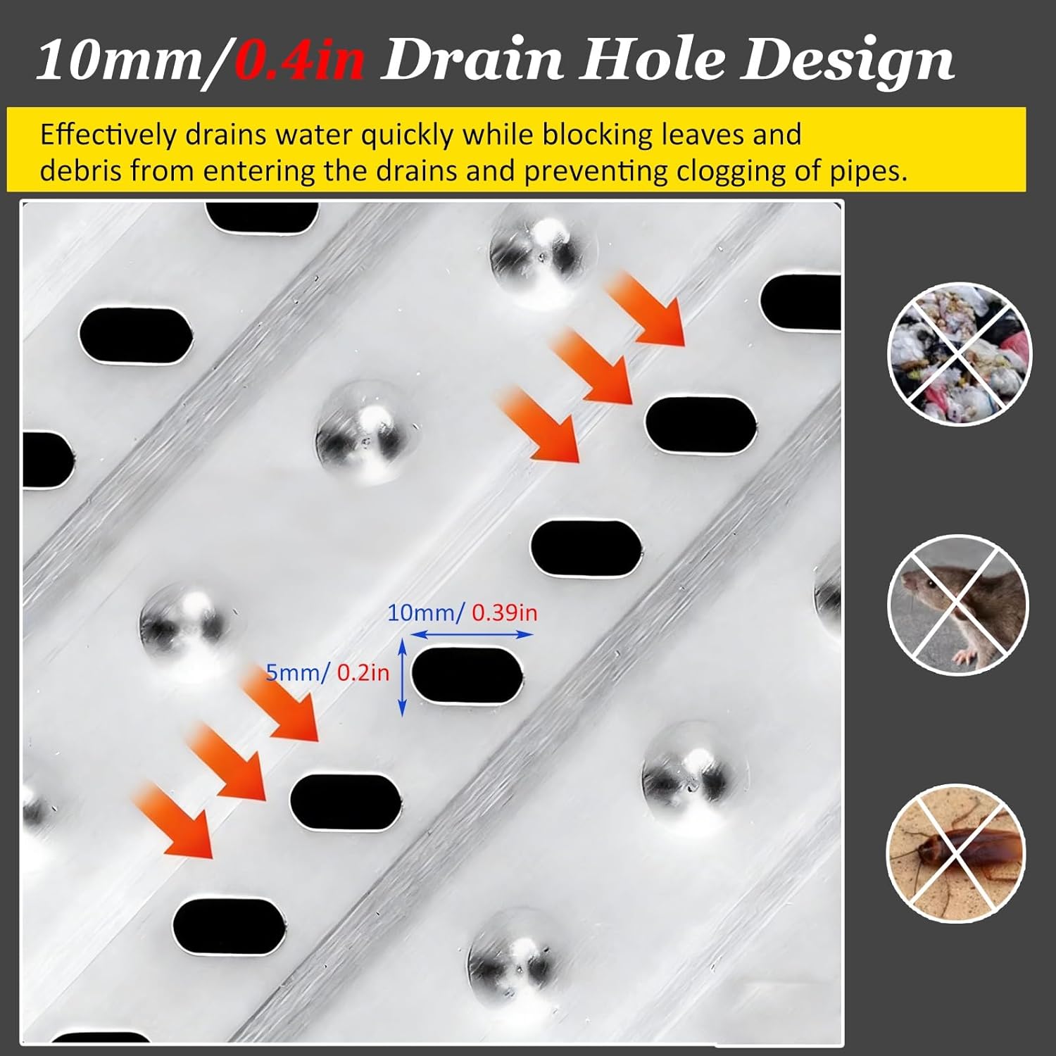 Patio Pool Deck Gutter Set 2 4 6 8 10 12 14 16 Inch Wide, Anti-Slip Drainage Trough Cover, Stainless Steel Drain Channel Grates, with Non Slip Surface(10pcs,W-10cm/4in)